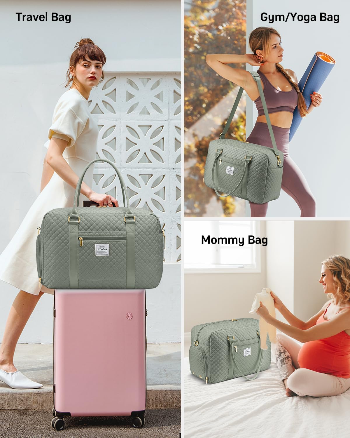 Travel Duffle Bag, Weekender Bags for Women with Shoe Compartment, Carry on Overnight Bag with Toiletry Bag & Wet Pocket, Hospital Bags for Labor and Delivery (Dark Green)