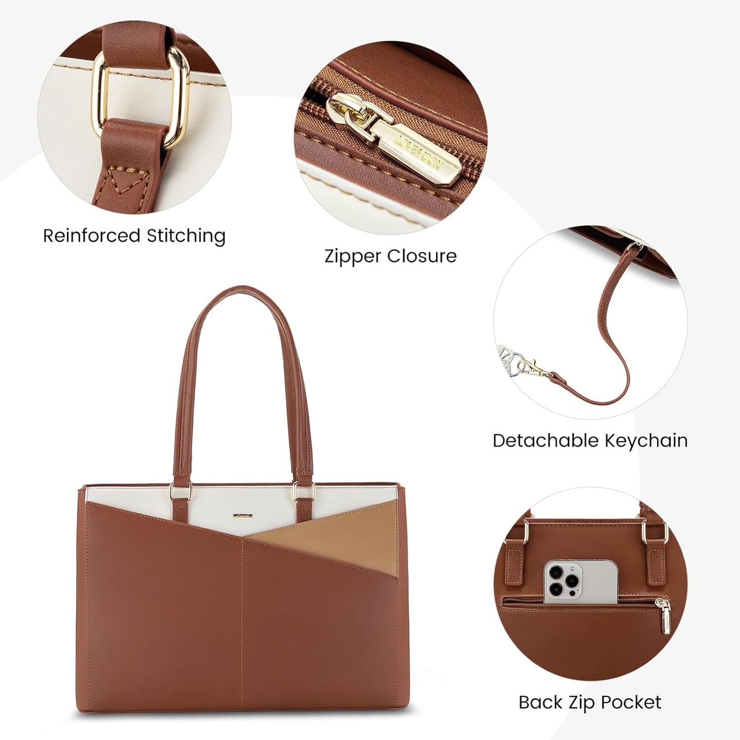 LOVEVOOK Laptop Tote Bag for Women, Office Work Bag Briefcase fit for 15.6 inch Laptop, Large Capacity Teacher Computer Bag Handbag Brown/Apricot/Beige