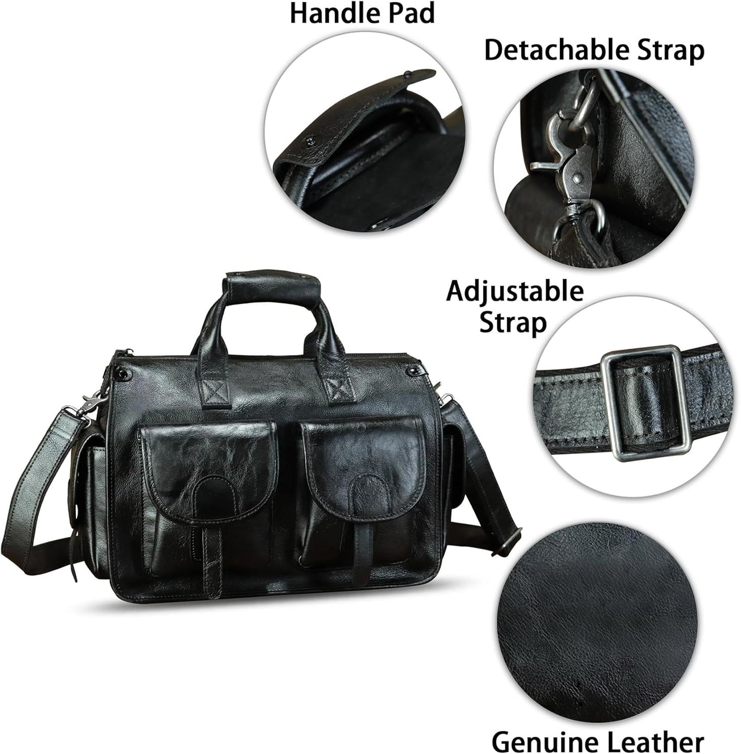 Genuine Leather Messenger Bag and Briefcase Purse for Men Real Leather Shoulder Bag Top Handle Satchel Purse for Laptop Strap