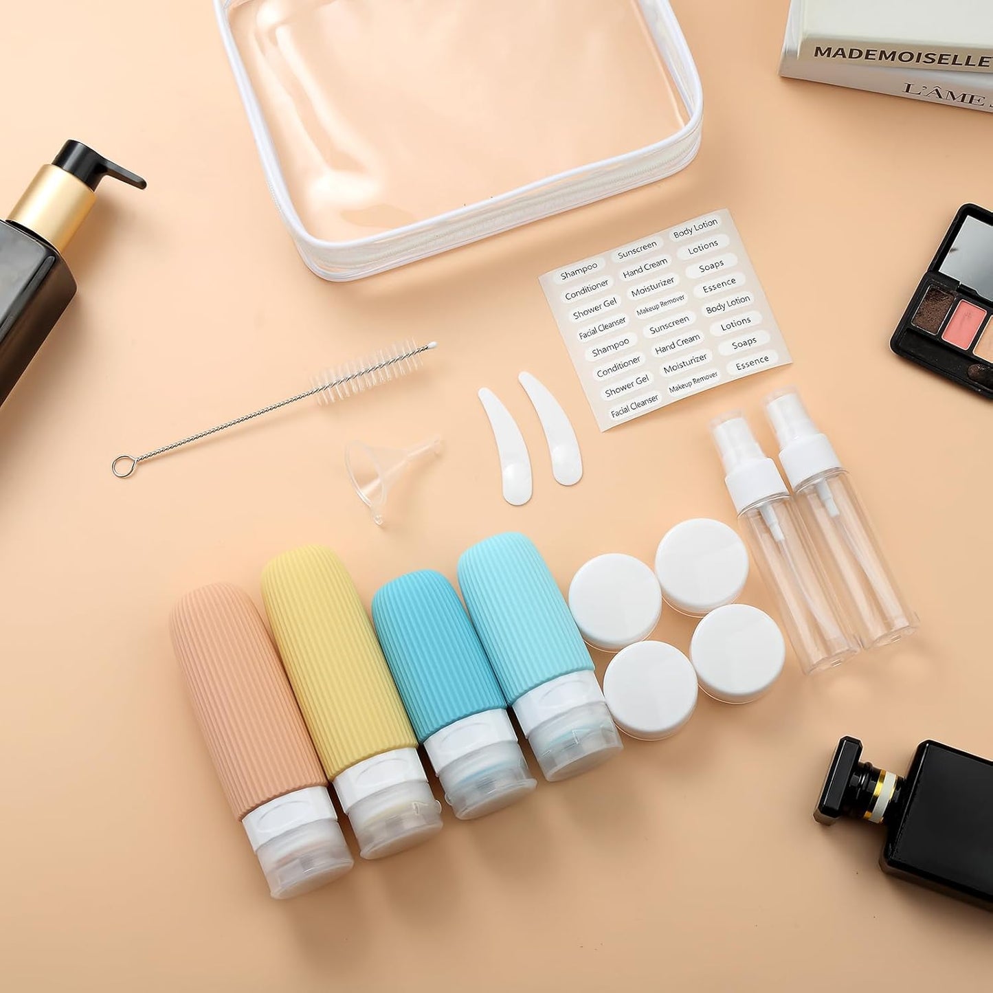 16 Pack Travel Bottles Set, TSA Approved Leak Proof Silicone Squeezable Containers for Toiletries