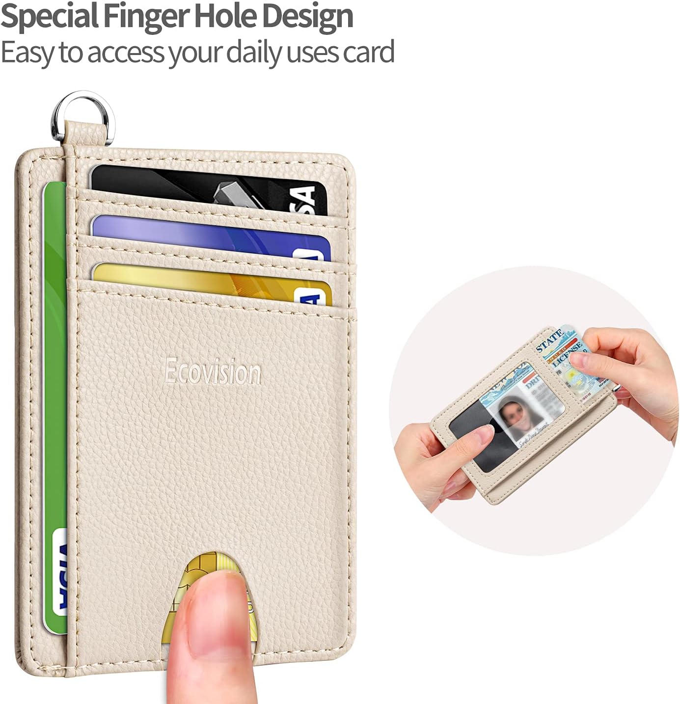 EcoVision Slim Minimalist Front Pocket Wallet, RFID Blocking Credit Card Holder Wallet with Detachable D-Shackle for Men Women