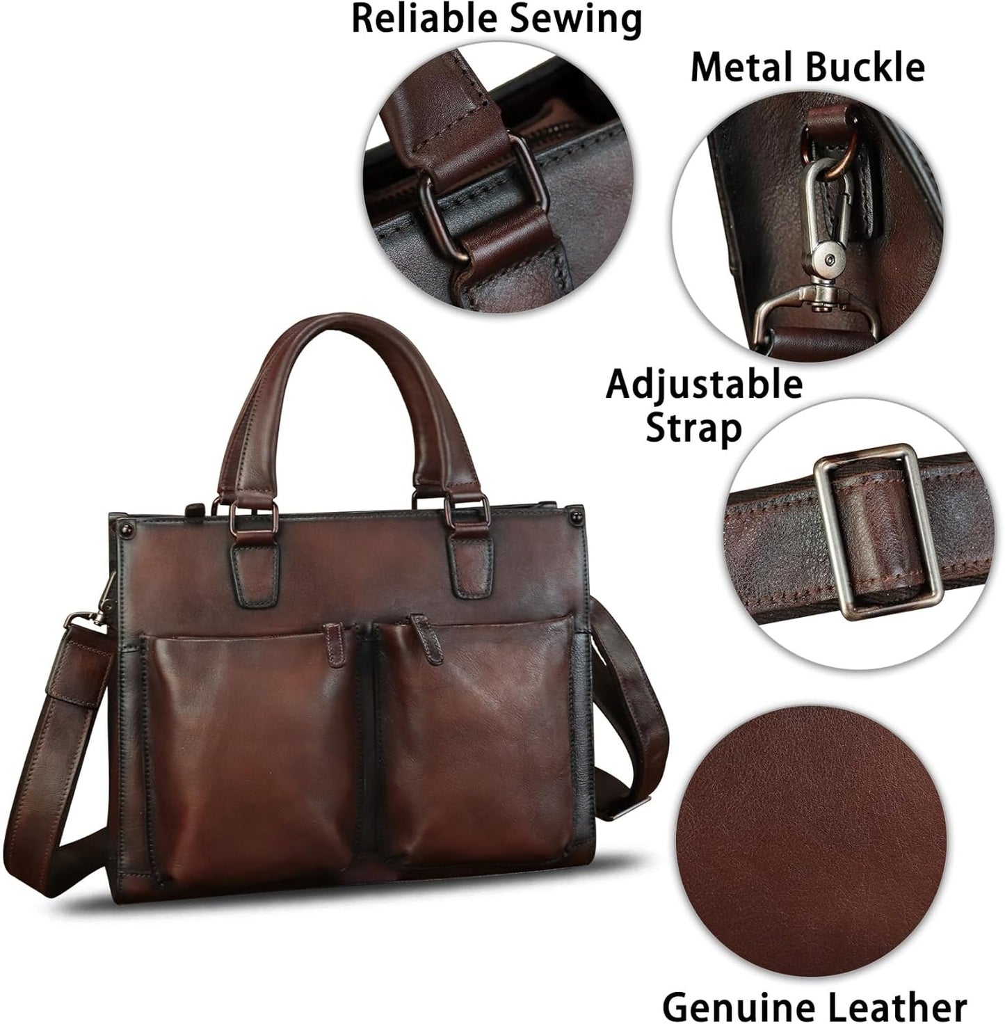 Genuine Leather Messenger Bag Briefcase for Men Vintage Real Leather Shoulder Bag Crossbody Bag Computer Laptop Bag