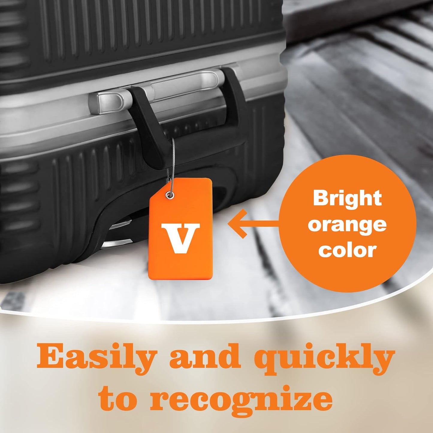 Gostwo 2 Pack Silicone Luggage Tags for Suitcases, 26 Initial Letter Baggage Labels Handbag School Bag Suitcase Instrument Tag with Stainless Steel Loop(Orange)(Letter V)