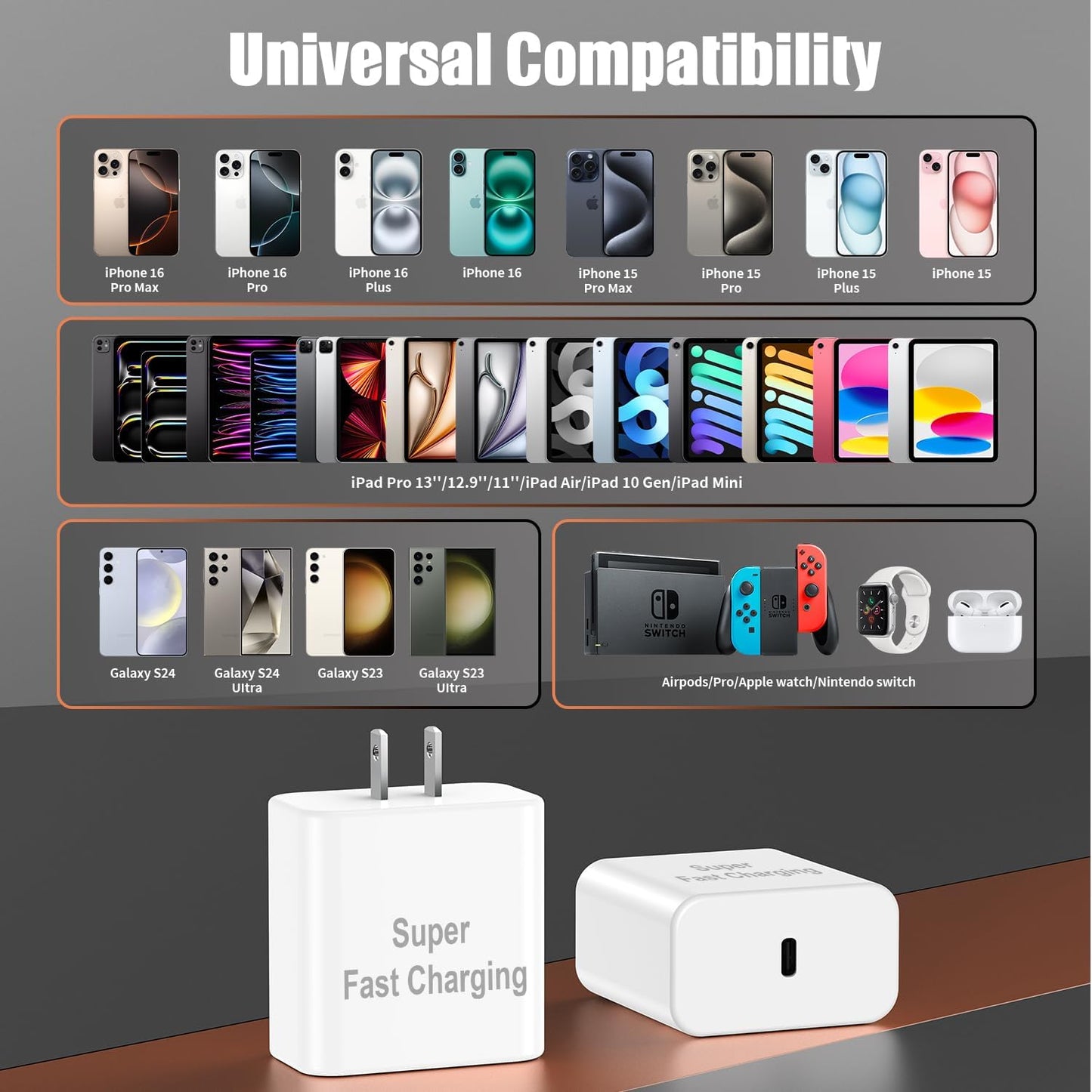 iPhone 17 16 Pro Max Charger Fast Charging, 45W Super Fast USB C Chargers for iPhone 16 (6FT+6FT+10FT) Type C Chargers Cord with Fast Charger Block for iPhone 17/16/15 Series/iPad/ GalaxyS25
