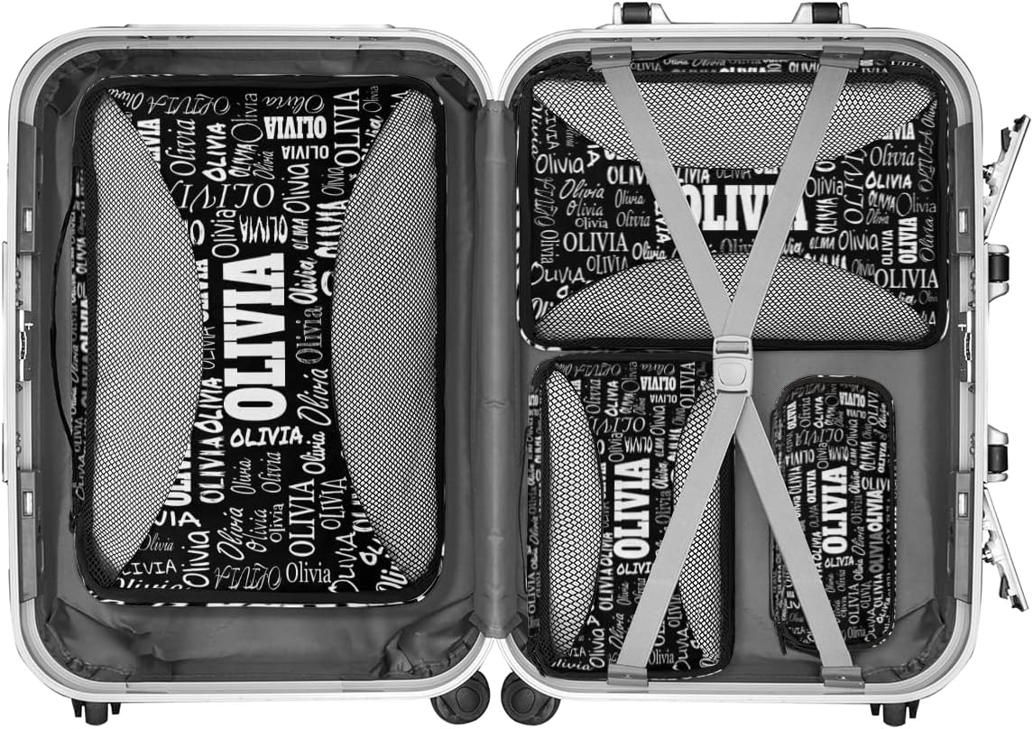 Custom Name Compression Packing Cubes Luggage Organizer Bags for Travel, Black Double Zipper Packing Cubes for Suitcases for Men Women Boys Girls