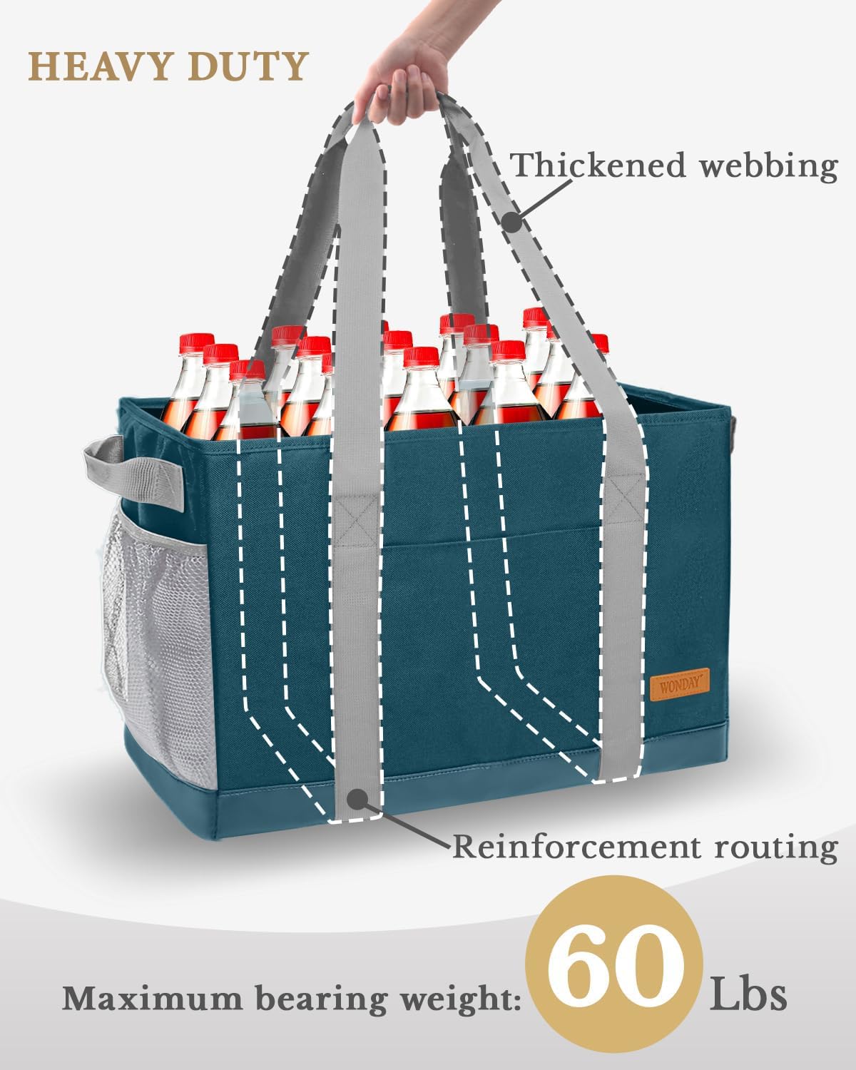WONDAY Standing Extra Large Reusable Grocery Bag Carrier with Handle, Thirty One Utility Tote