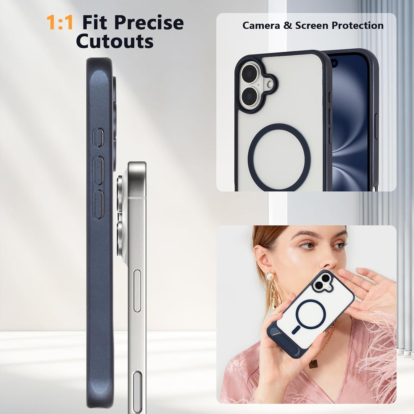 Tikoo Strong Magnetic for iPhone 16 Plus Case with Magsafe and Built-in Invisible Kickstand Slim Translucent Matte Military Grade Protective Phone Case for iPhone 16 Plus 6.7”
