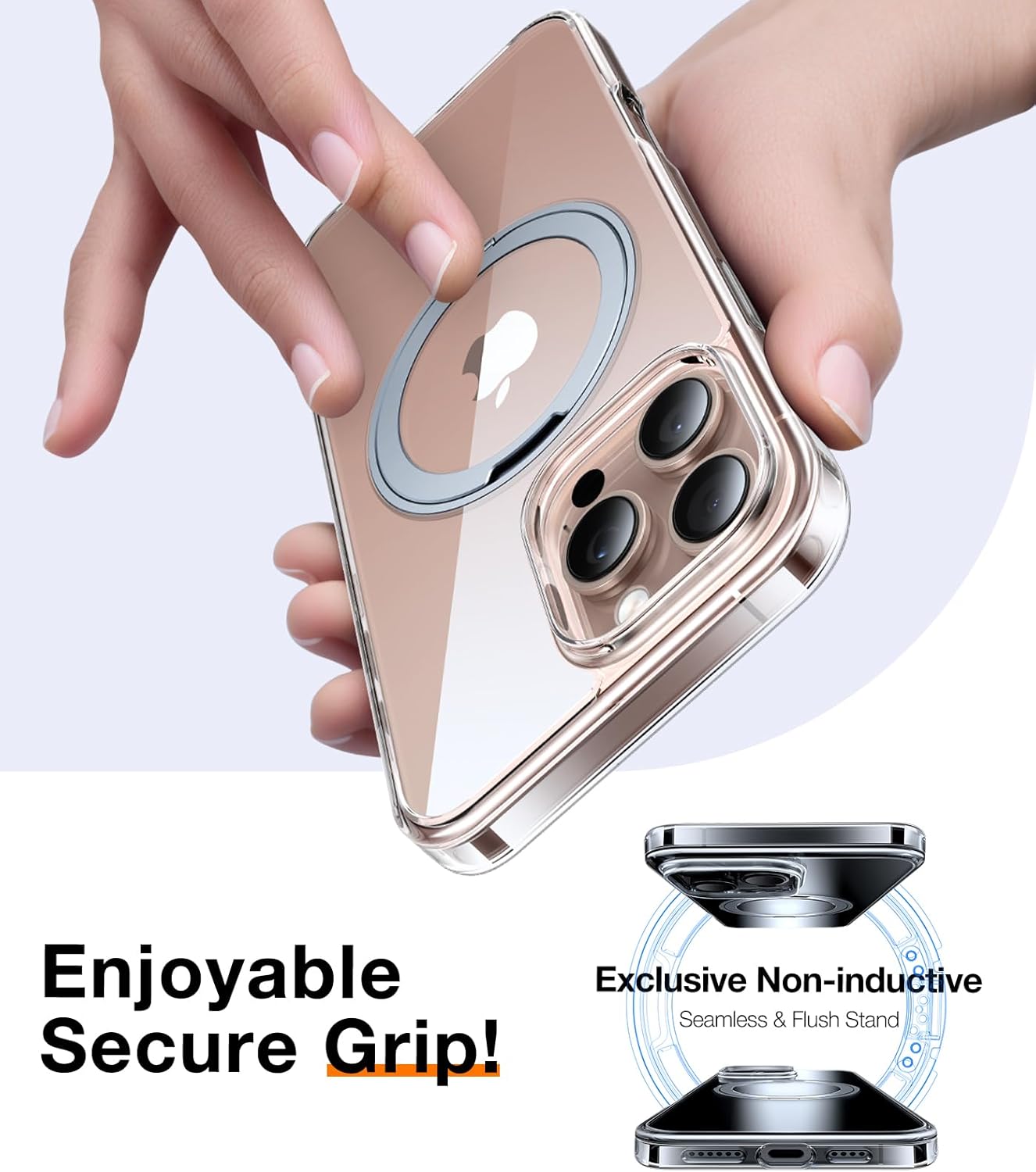 TORRAS Upgraded 360 Rotatable Magnetic Ring for iPhone 16 Pro Max Case, Fit for MagSafe with Stand Ring Holder, 16FT Mil- Grade Shockproof Translucent for iPhone 16 Pro Max Phone Case Ostand, Clear