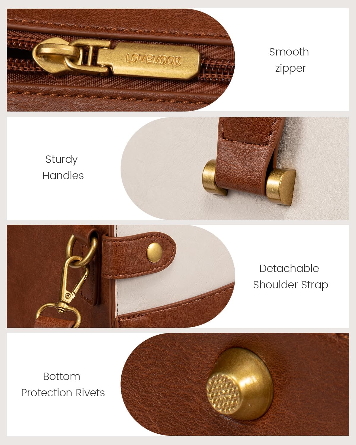 LOVEVOOK Laptop Bag for Women, Vintage Leather Laptop Tote Bag Work Bags for Women, Waterproof Computer Bag Business Office Briefcase Large Shoulder Handbag Purse, 15.6 Inch, Brown-Beige