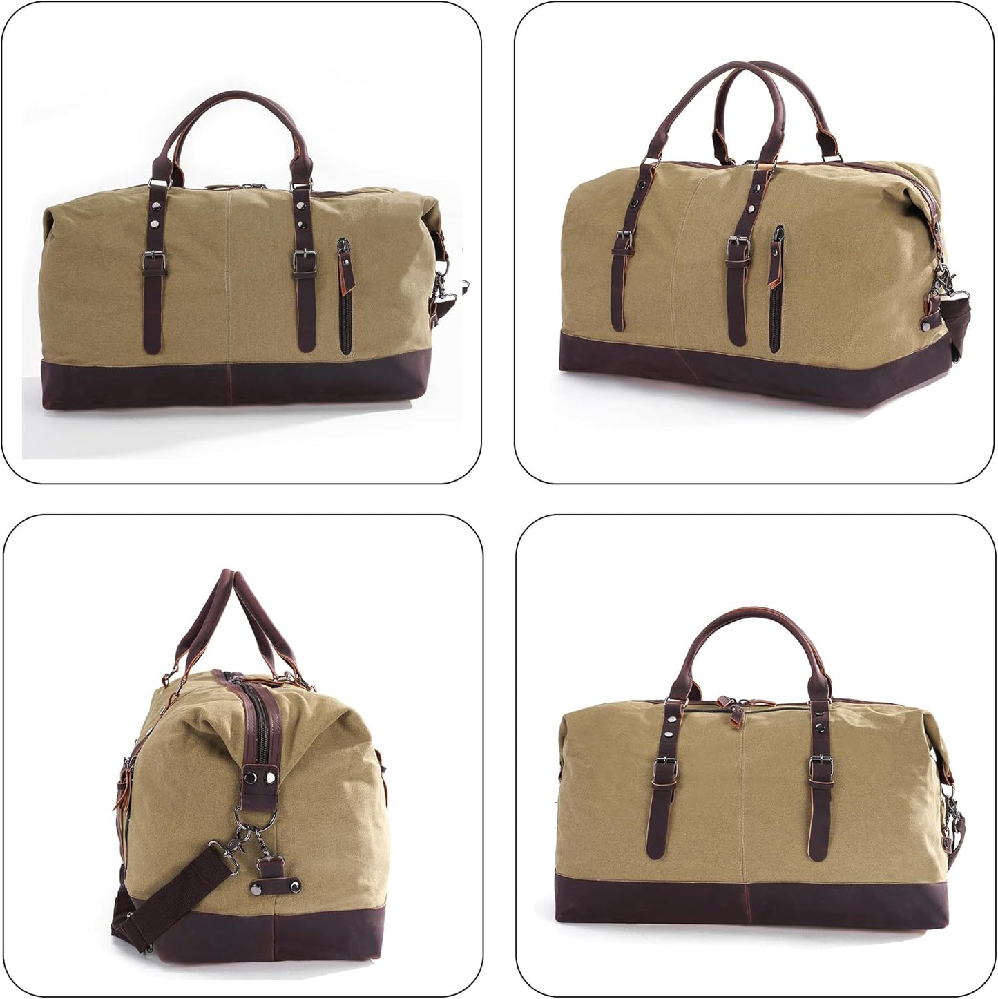 Weekender Travel Bag for Men & Women, Large Overnight Duffle Carry On Bag with Easy-Grip Handles, Gym Tote for Work, Weekend Trips, Sports (Khaki)