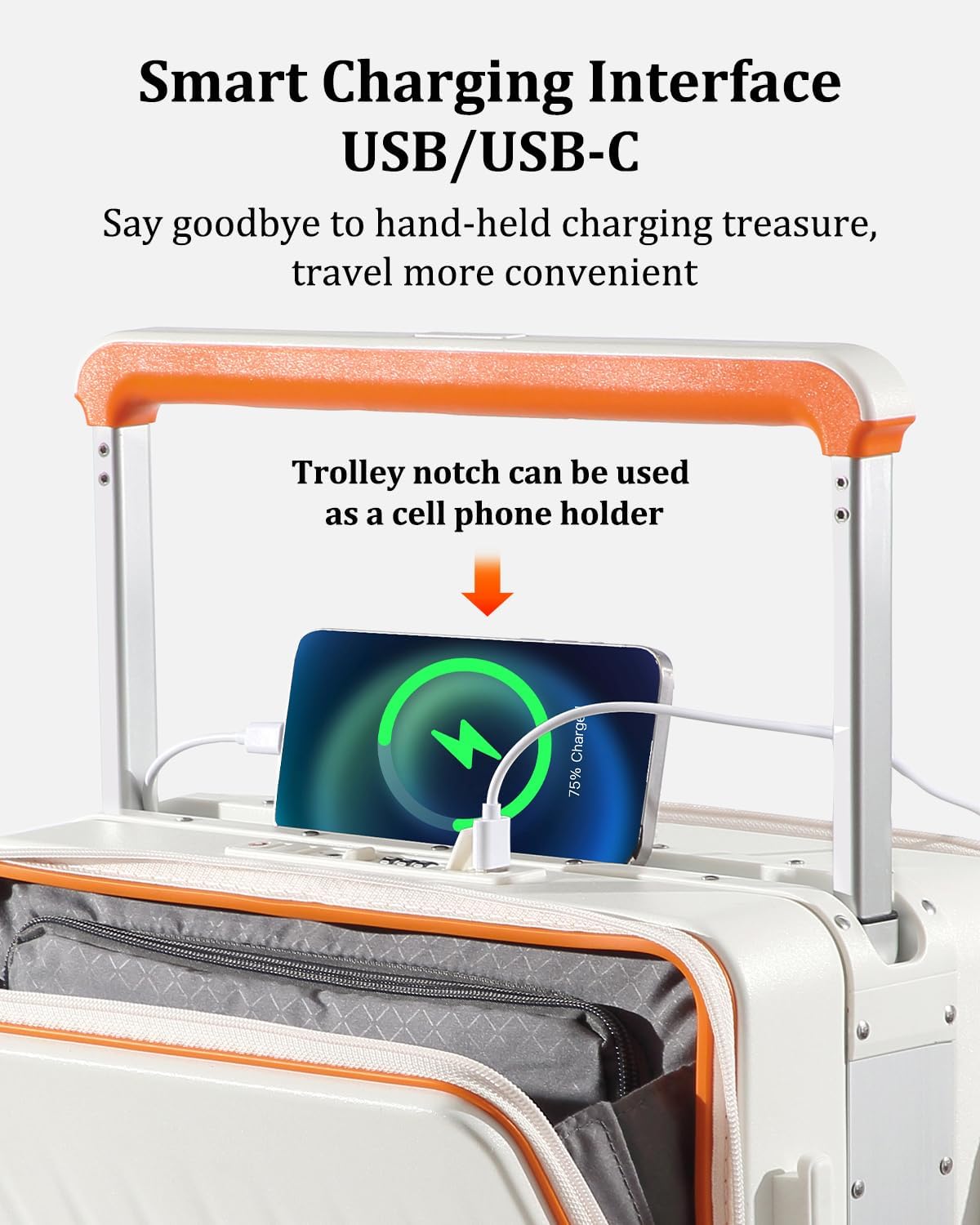 Joyway Carry on Luggage Airline Approved with Charging Port, Lightweight Hardside 20 Inch Carry-on Suitcase with TSA Lock and Spinner Wheels (White, Carry on luggage with Cover)