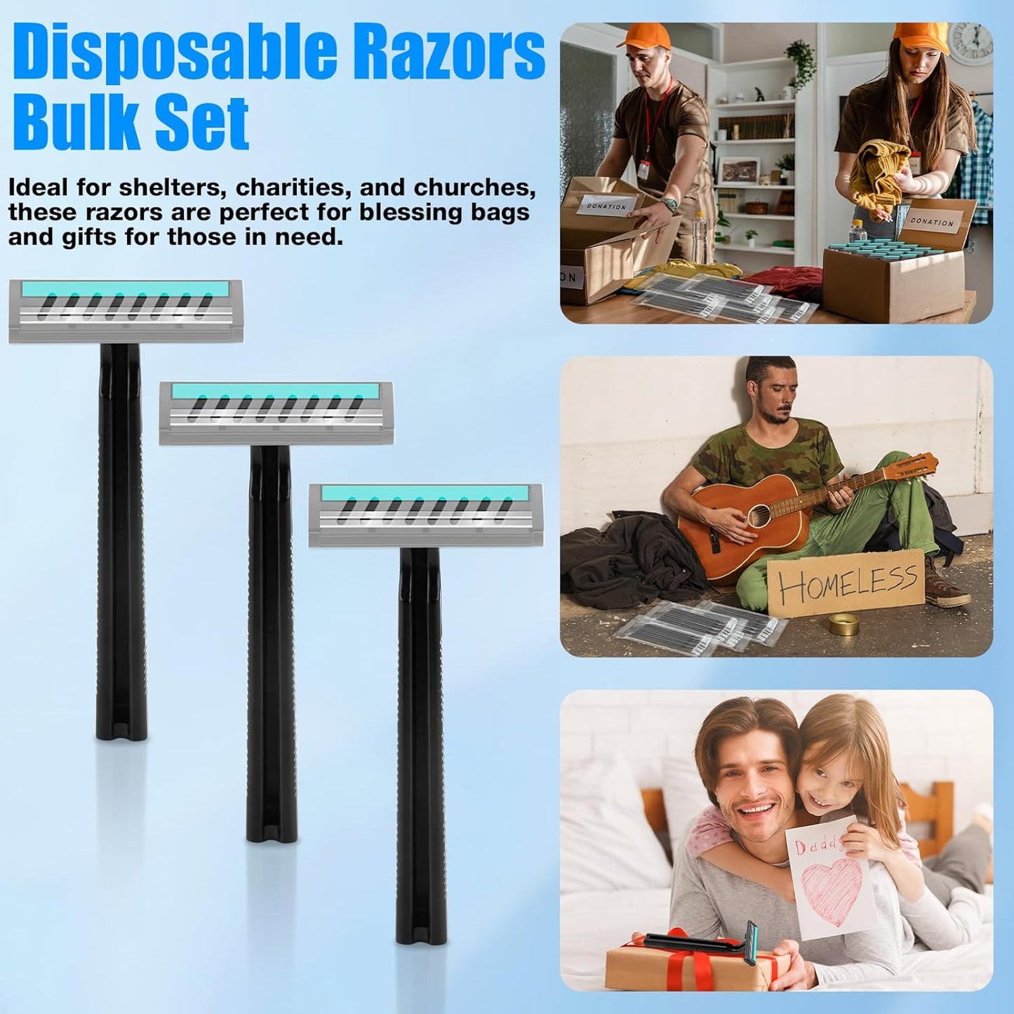 Disposable Razors Bulk for Men 500 Pack, Homeless Supplies Bulk, Twin Blade Mens Safety Travel Supply Shaving Razor, Face Beard Body Shavers for Hotel Camping Bathing (Black)