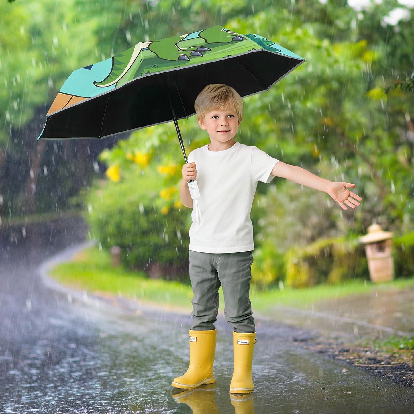 Autoamtic Kids Umbrella UV Resistant, Folding Compact Umbrella 360° Reflective Strip for Travel Outdoor, Lightweight Cute Kids Parasol Anti-rebound Safe for Toddler