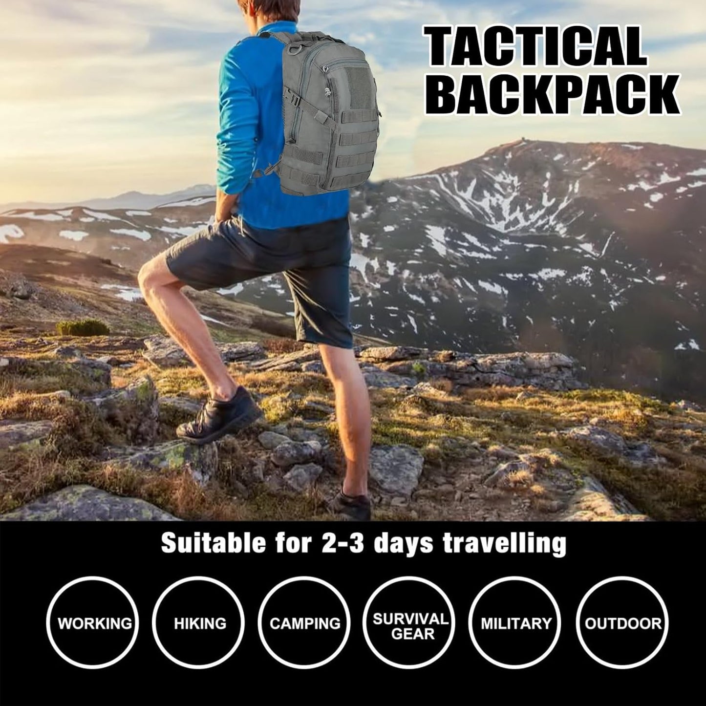 Small Tactical Backpack Military Daypack 12L Molle Bag Rucksack Army Daypack for Outdoor,Hiking,Camping,Travel (Grey)