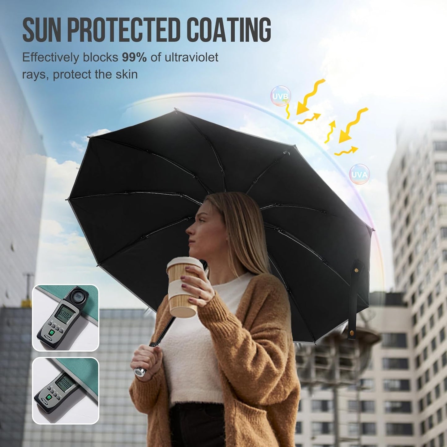 DOFOWOT UV Protection Umbrella for Rain Sun Umbrellas Windproof Anti-Rebound UPF 50+ UV Travel Umbrella Compact for Women Men
