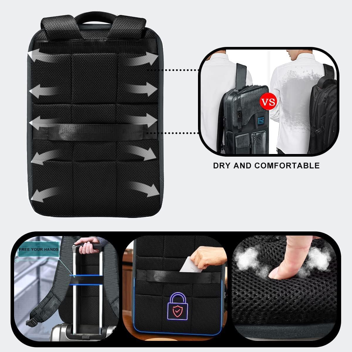 Slim & Expandable Laptop Backpack 15.6 Inch, Computer Rucksack Water Resistant Bag, Anti-Theft Travel Daypack for Men and Women-Gray