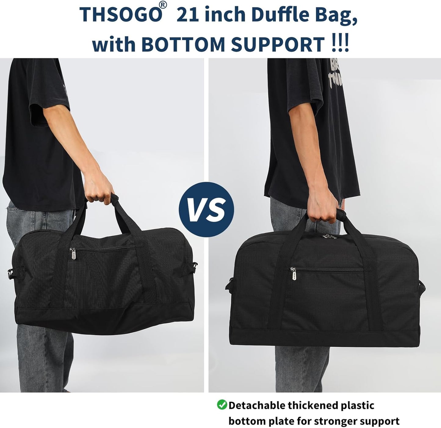21 inch Gym Bag for Men - 40L Travel Duffel Bag Sport Duffle Bags for Weekend Overnight with Bottom Support (Black)