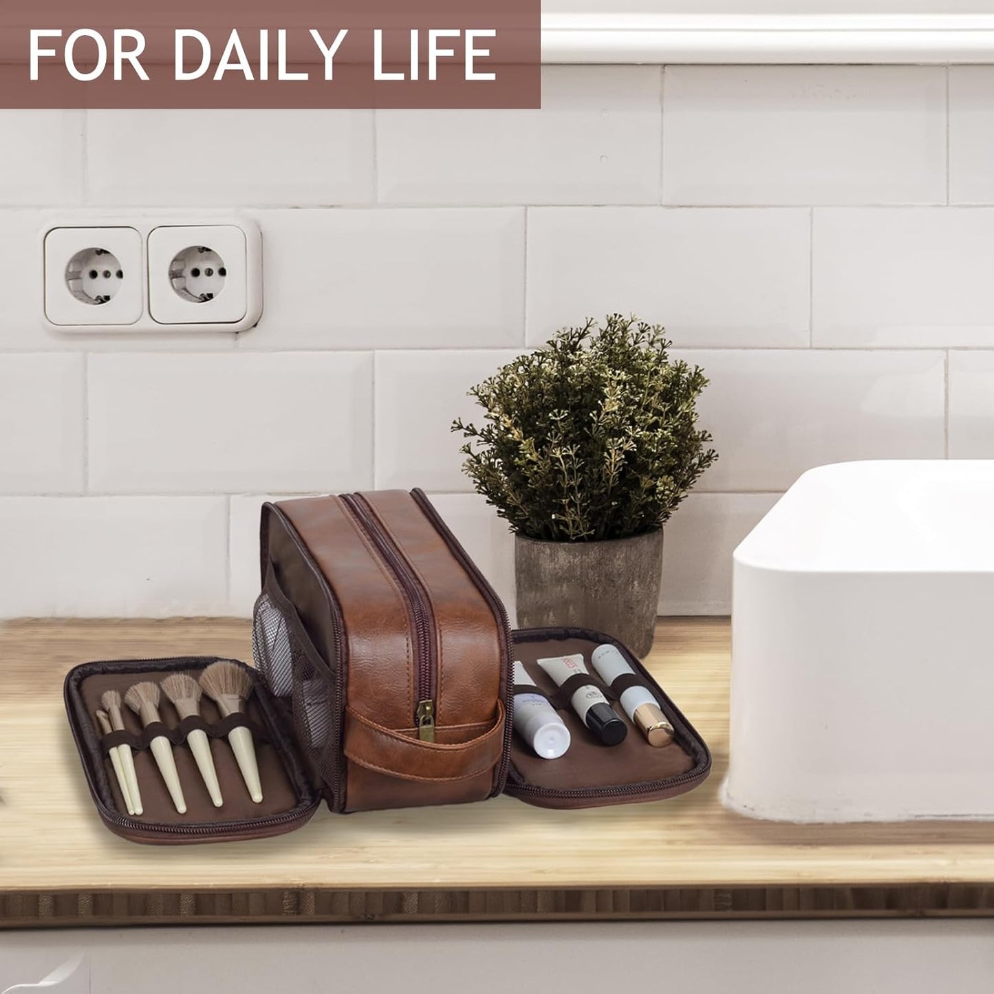 Personalized Toiletry Bag For Men, Laser Engraved Name Monogram Travel Toiletry Bag, Customized PU Leather Shaving Dopp Kit for Groomsmen, Gift for Him, Father, Husband, Christmas, Birthday