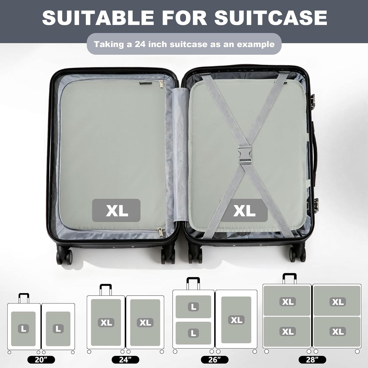 Extra Large Compression Packing Cubes for Travel Essentials, 2 Set Expandable Travel Cubes for Packing Bags Suitcase Organizer, Grey