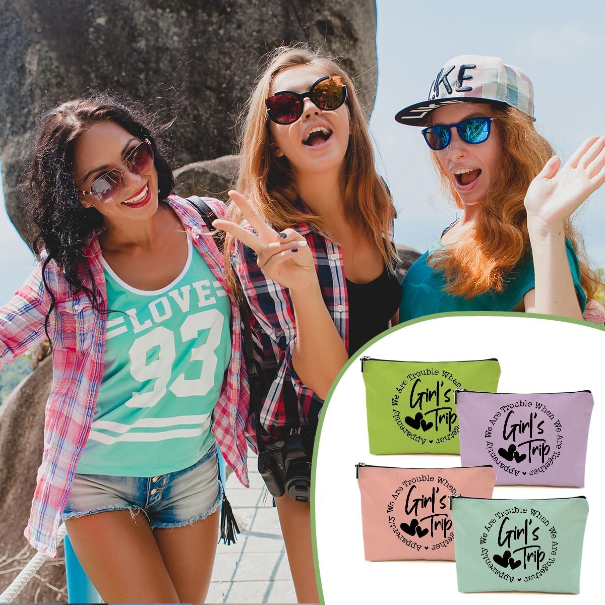 4Pcs Girls Trip Gifts Favors, Girls Weekend Gifts Makeup Bag, Vegas Gifts Weekend Bag 2025 End of Year Vacation Cosmetic Bag, Friendship Gifts for Women Friend, 2025 Vegas Souvenir Gifts Toiletry Bag