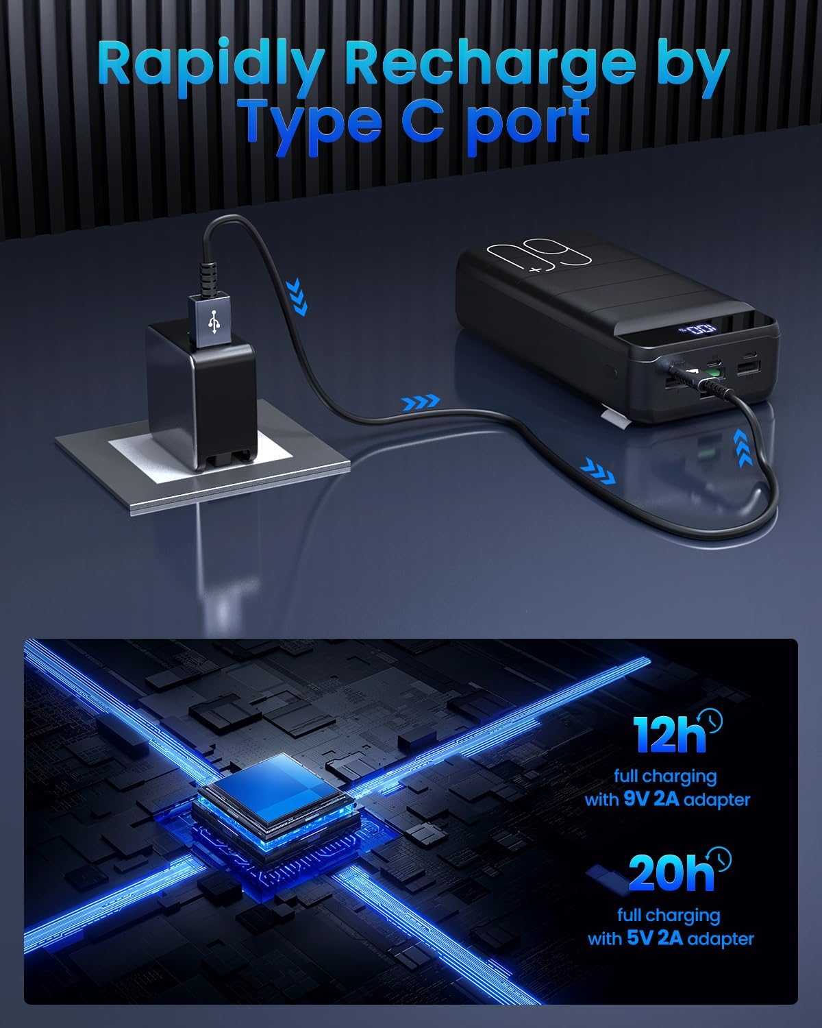 Portable Charger 60000mAh Power Bank - 22.5W Fast Charging Battery Pack USB C with 4 Outputs & 3 Inputs LED Display, Huge Capacity External Cell Phone Charger for iPhone, Samsung Galaxy, iPad etc