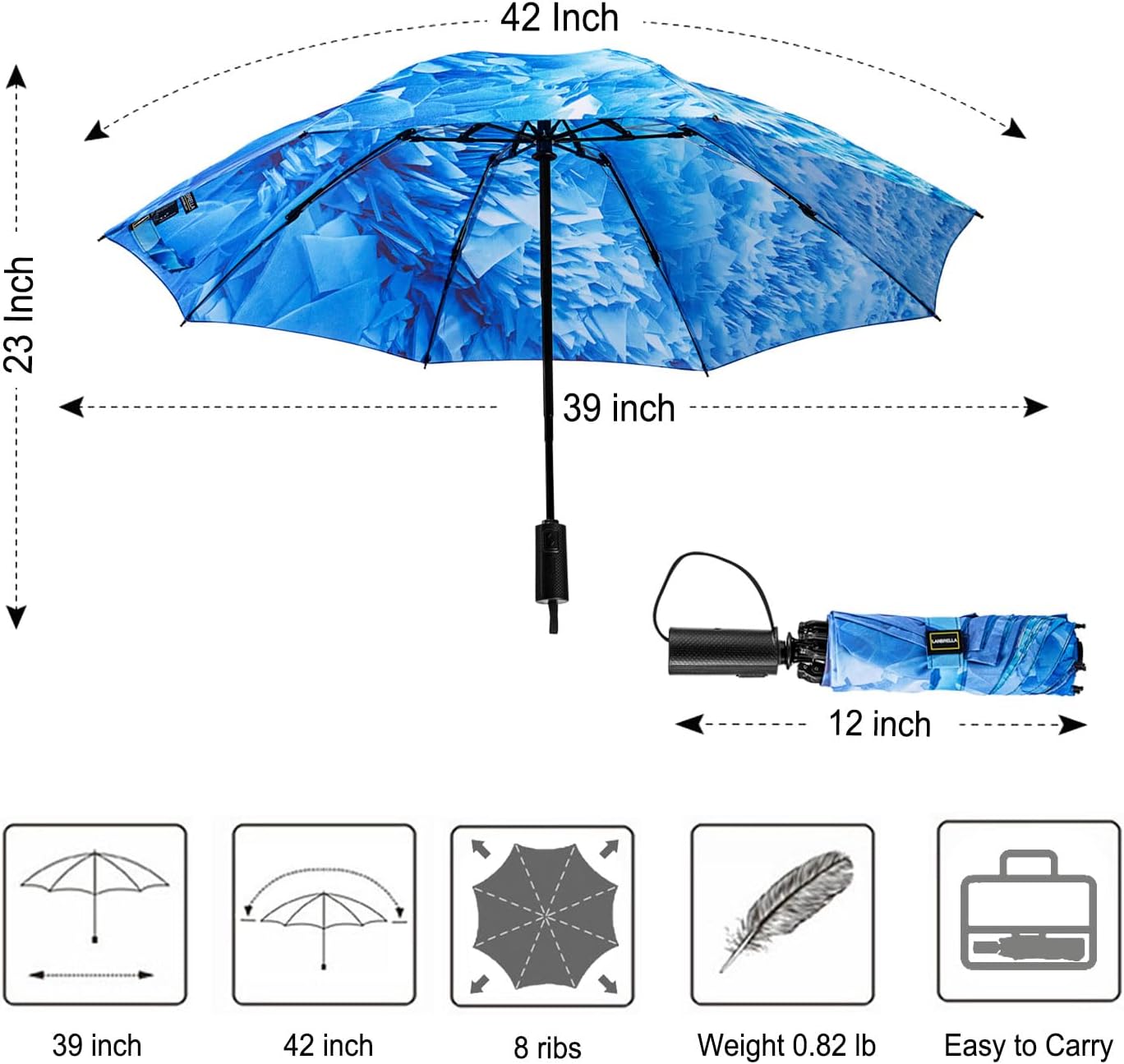 LANBRELLA Compact Reverse Folding Umbrella Auto Windproof Travel Umbrella
