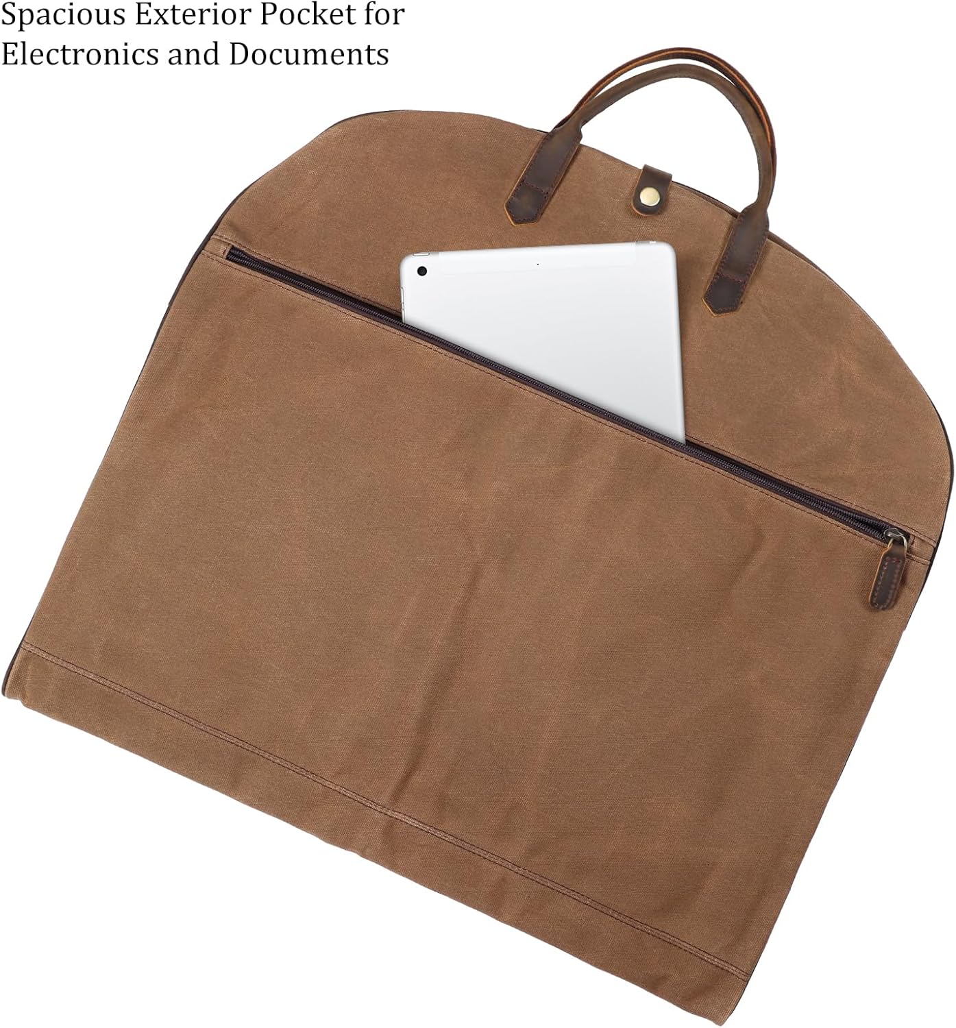 Polare 43” Waxed Canvas Full Grain Leather Trim Carry On Garment Bag for Travel, Waterproof Dust-Proof Foldable Hanging Suitcase Weekender Garment Cover with YKK Zipper