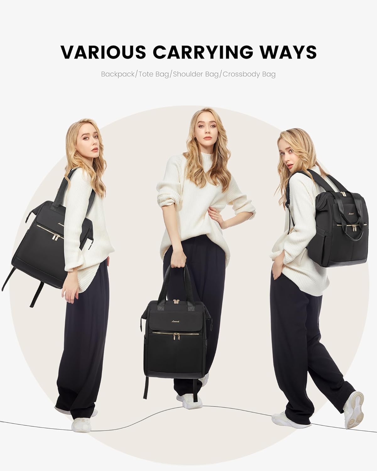 LOVEVOOK Laptop Backpack for Women, 15.6 Inch Work Laptop Bag with USB Port, Fashion Teacher Nurse Backpack Purse, Waterproof Travel Computer Backpack with Organizer Bag, 2PCS, Beige-Black
