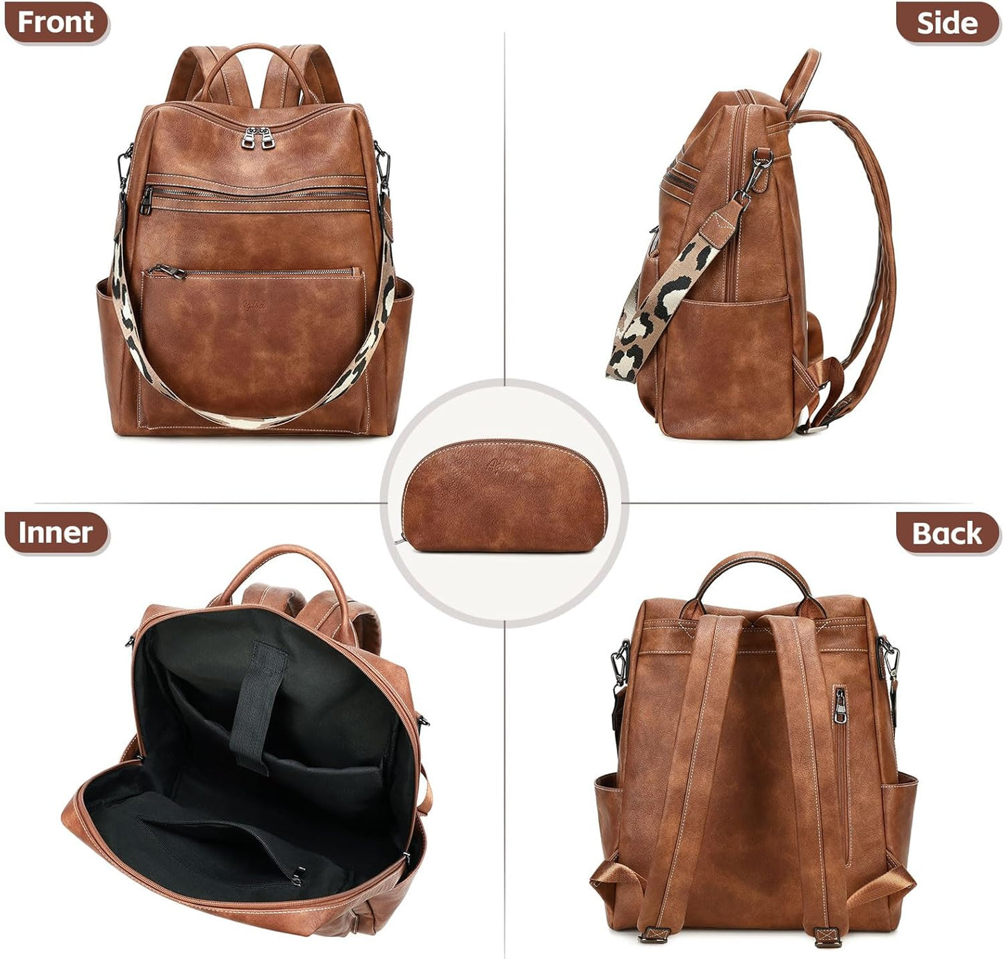Vegan Leather Laptop Backpack for Women 15.6 Inch Work Backpack Purse for Travel College