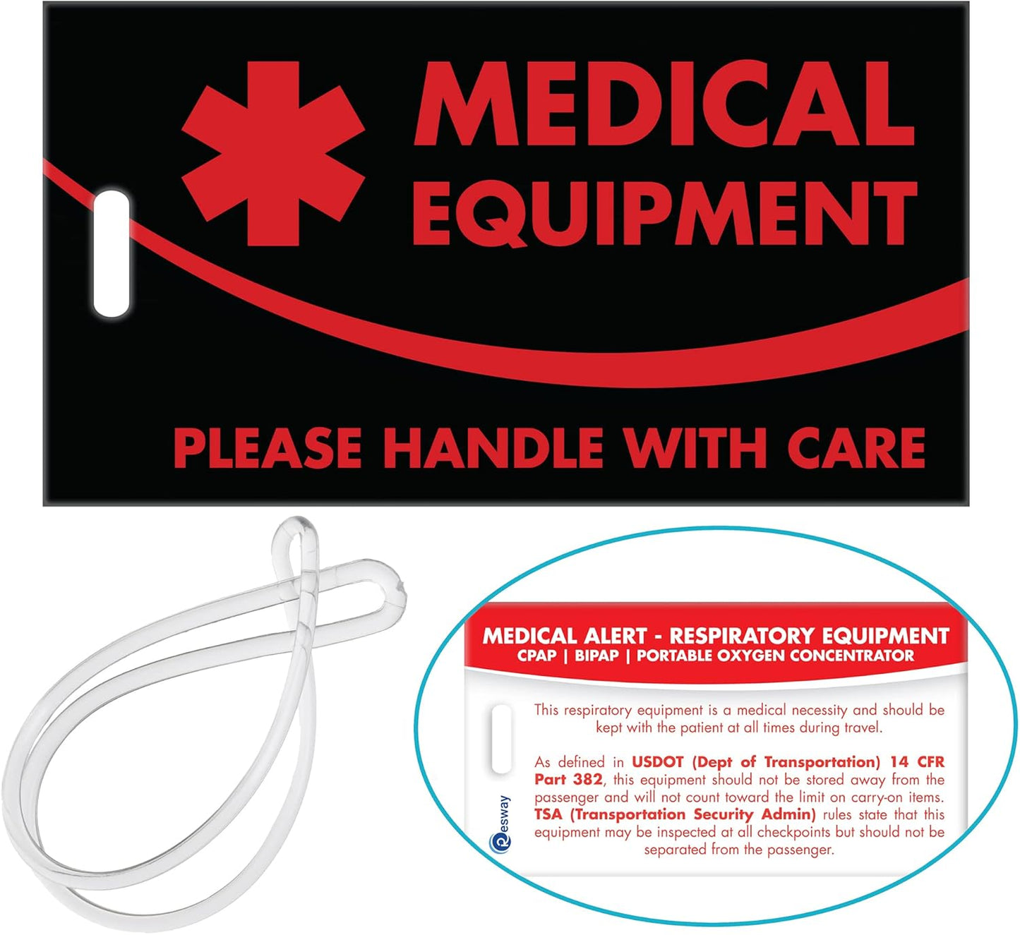 Medical Equipment ID Identification Luggage Tags | Black and Red | Medical Alert | Carry-On Respiratory Devices | Travel Supplies | Bag Tag | Luggage Gift