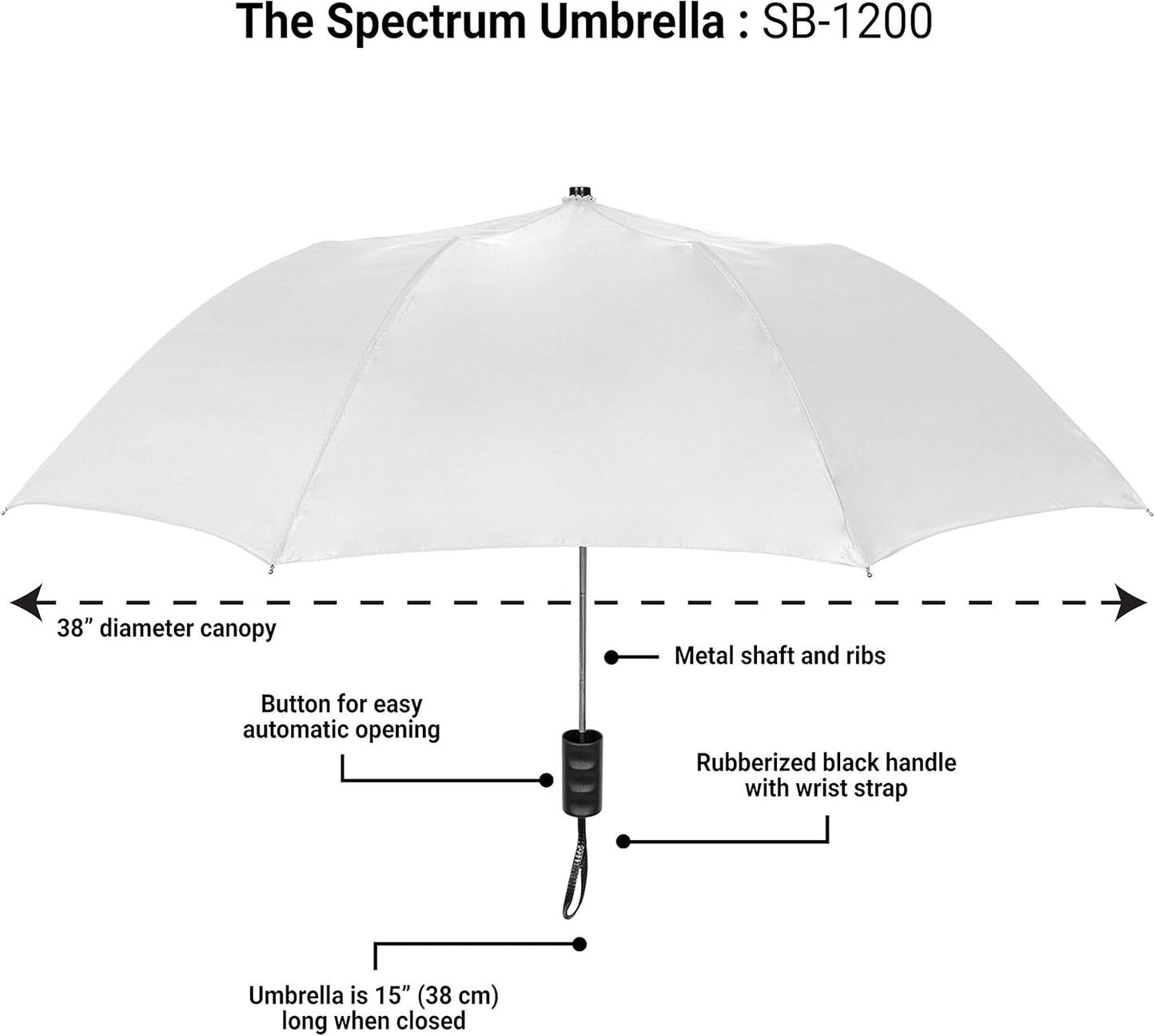 The Spectrum Popular Style 42" Automatic Open Compact Travel Umbrella for Rain, Wind & Sun, Sturdy Lightweight Small Portable Stick Umbrella for Men and Women