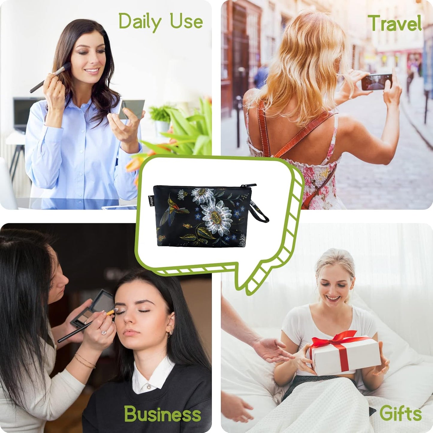 Gloppie Sunscreen Bag Small Makeup Bags for Purse Zipper Makeup Pouch Waterproof Cosmetic Bag Purse Essentials Hummingbird Daisy