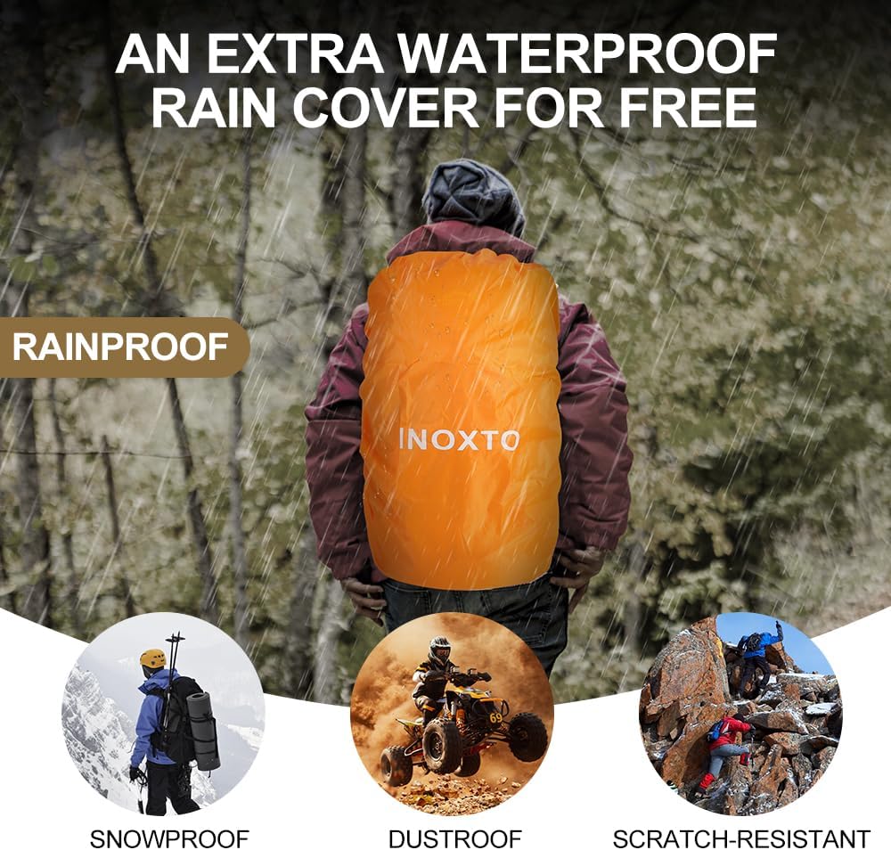 INOXTO 35L Hiking Backpack with 3Lwater bladder, Camping Backpack with Waterproof Rain Cover for Men, Outdoor Sport Travel Daypack for Climbing (Black grey)