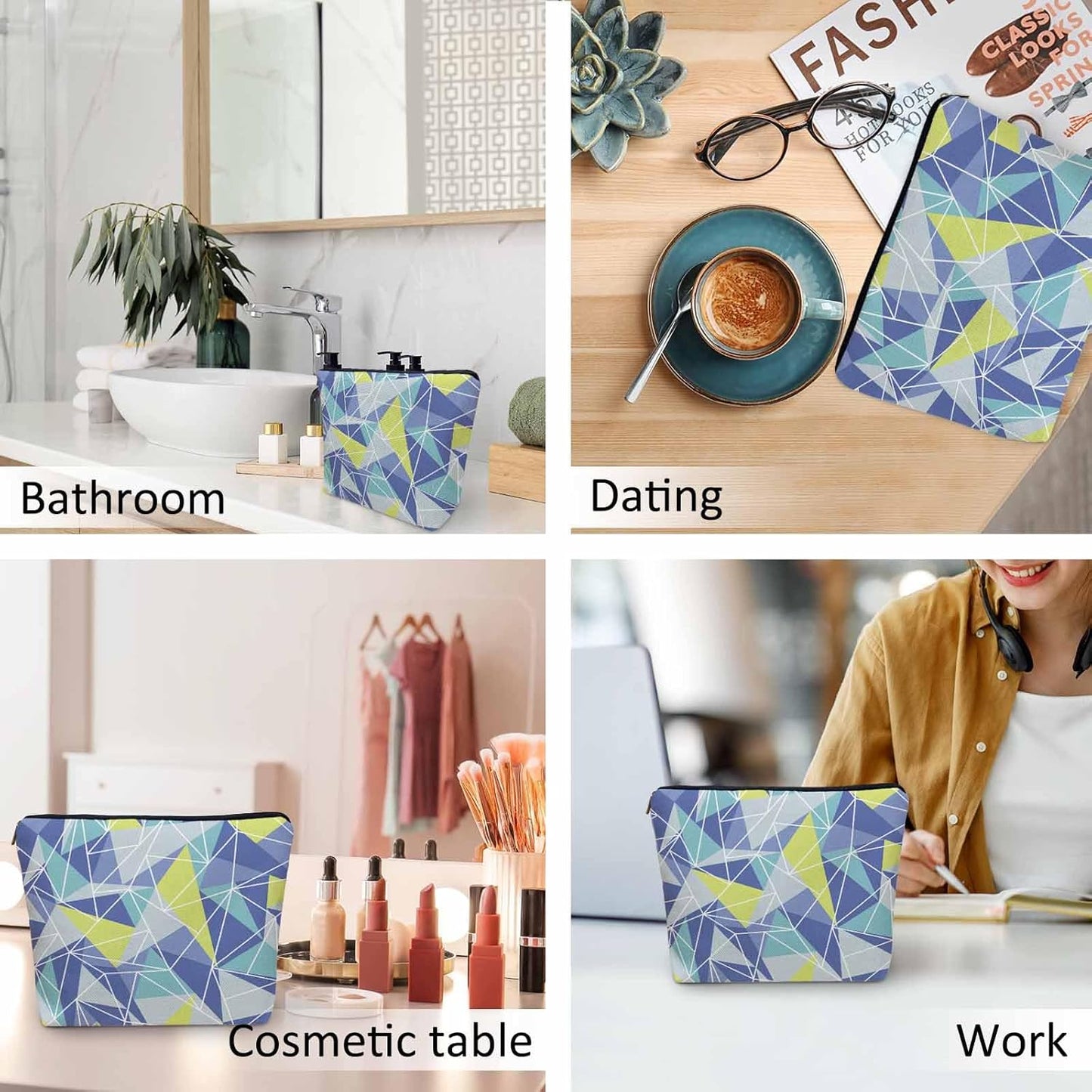 Woman Makeup Bag Triangle, Geometric Stripe Triangle Makeup Bags Travel Cosmetic Bags Toiletry Makeup Organizer Pencil Pouch Make Up Cosmetic Bag For Owners Lady Birthday Gifts