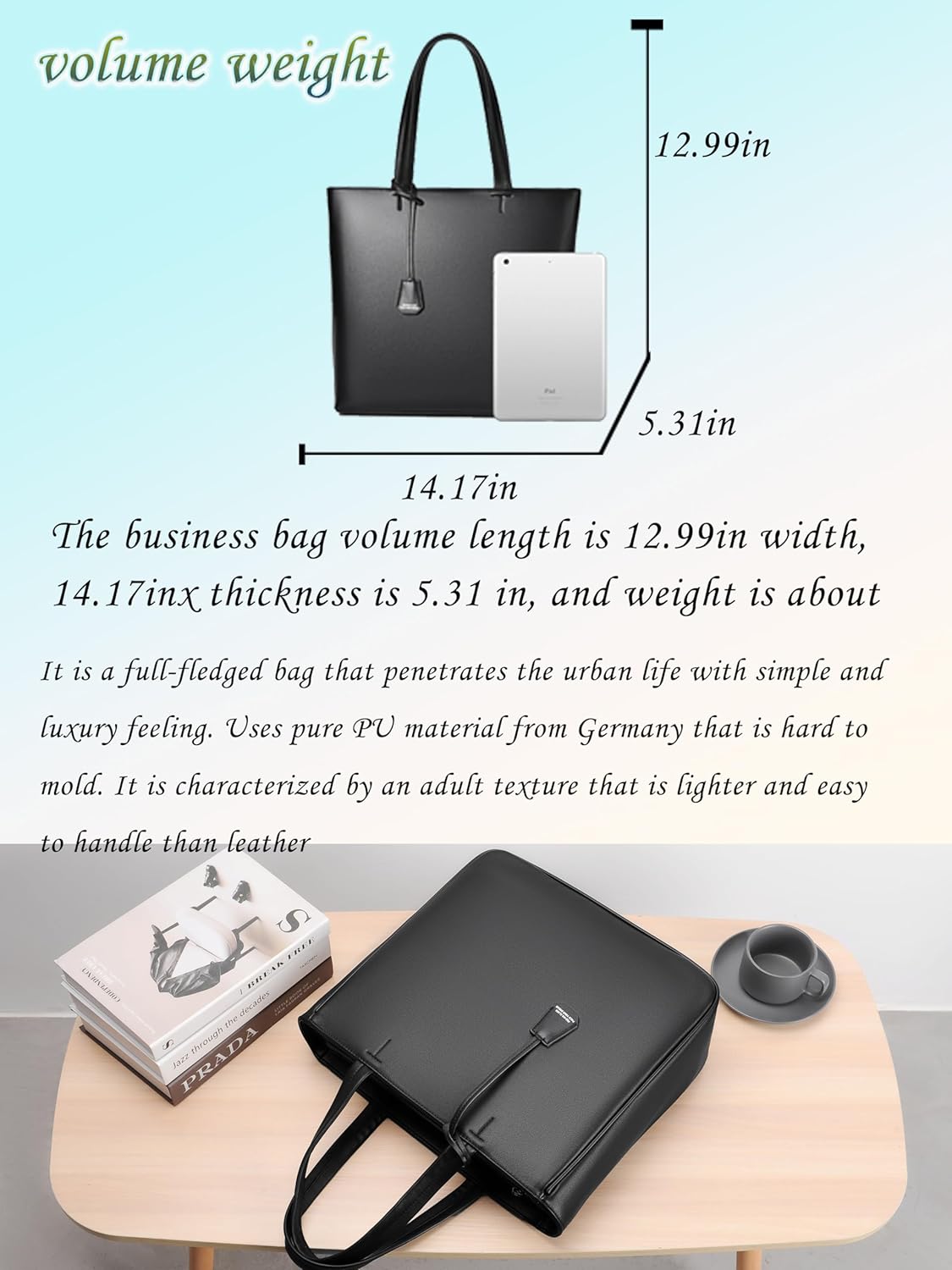 FSD.WG Men's Tote Bag,Business Bag, Leather Briefcase,Elegant Leather(PU),Large Capacity,Black