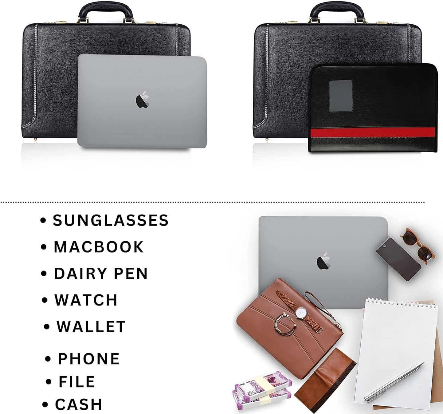 Full Grain Leather Briefcase Attache Case For Unisex Size L18 x W5 x H12 Inches Expandable Briefcase Bag