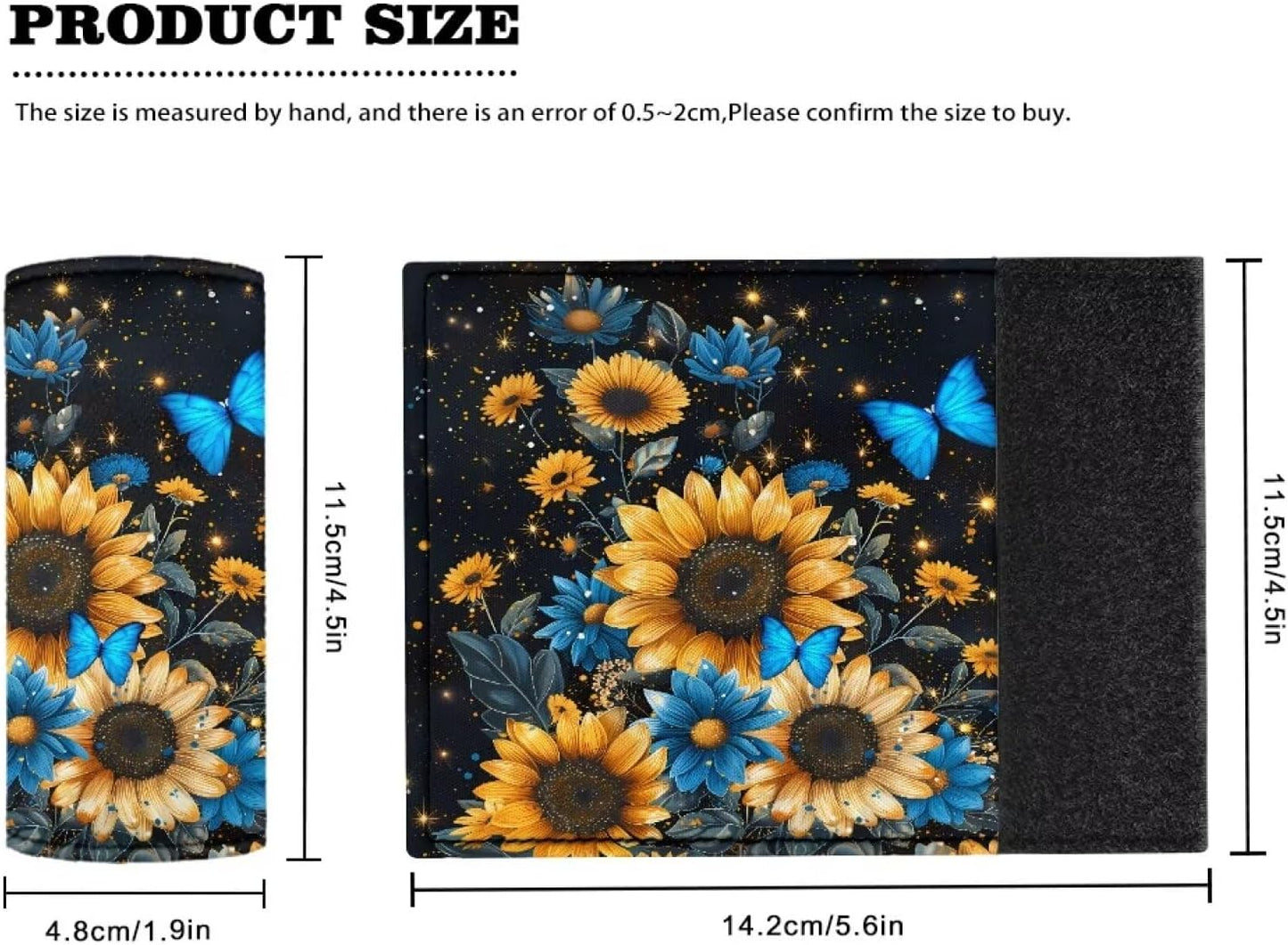 Sunflower Luggage Handle Wraps Butterfly Set of 2 Pcs Suitcase Protection Sleeve Cover for Women Men Luggage ID Tags Portable Travel Accessories