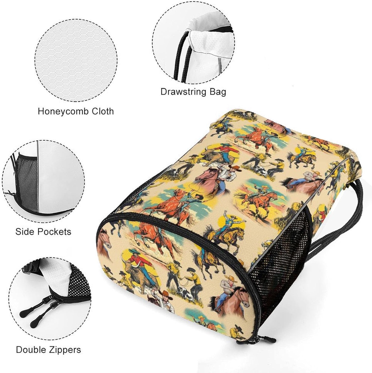 Western Drawstring Backpack Gym Bag With Shoe Compartment String Bag Sport Beach Swimming Sackpack For Women Men