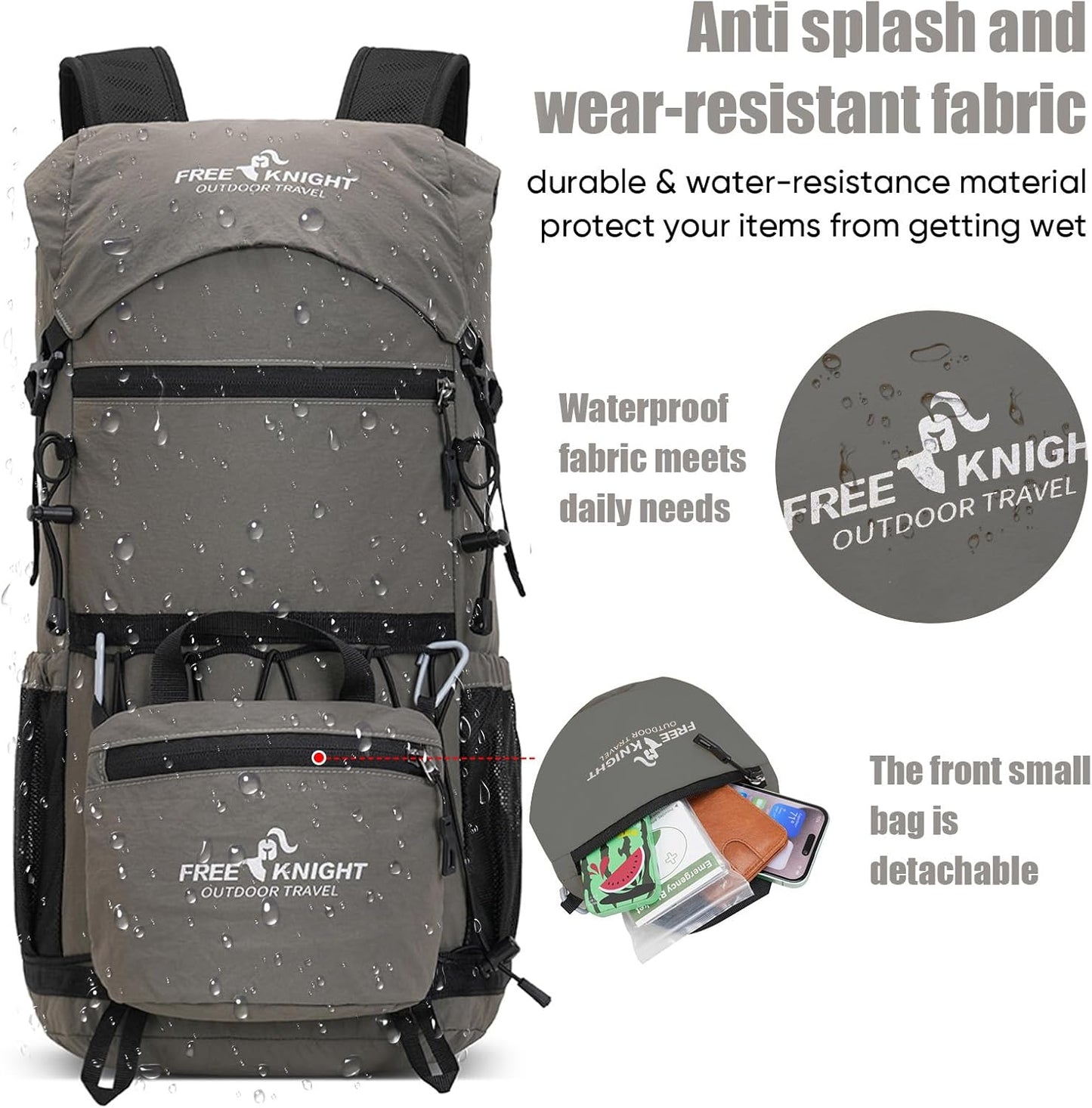 Bseash 30L Lightweight Hiking Backpack, Outdoor Sport Waterproof Travel Bag Daypack for Cycling Climbing Skiing (Gray)