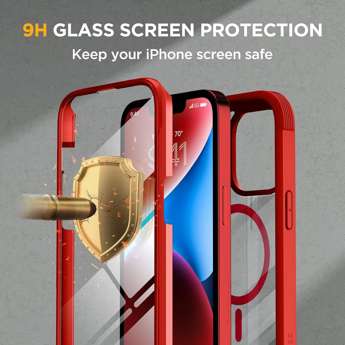 Miracase Magnetic for iPhone 14 Case 6.1", [Built-in Tempered Glass Screen Protector + Lens