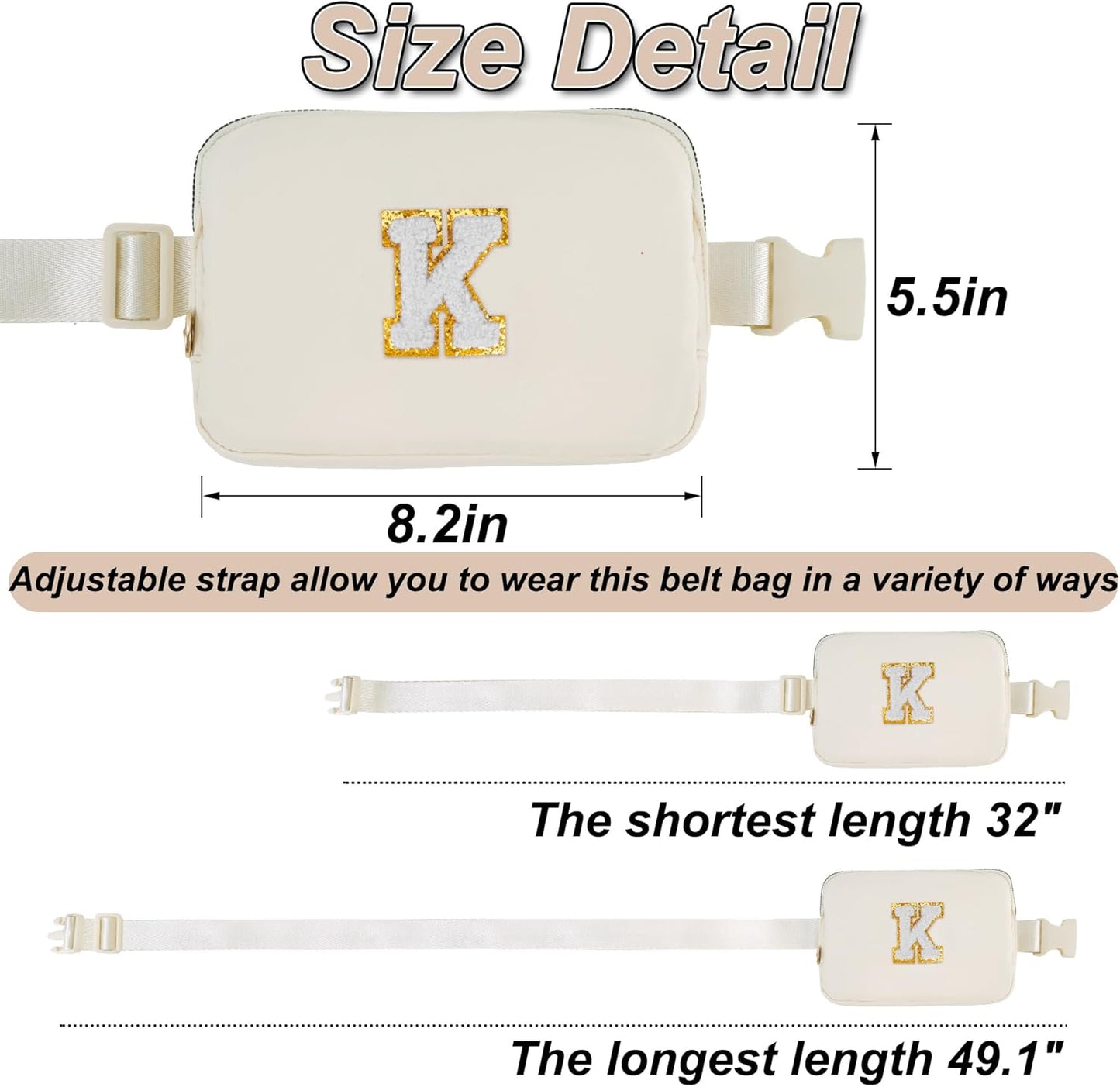 Cross Body Bag for Girls Belt Bag for Women - Fanny Pack for Kids Teen,Crossbody Bag for Women Trendy Everywhere Belt Bag Fashion Monogrammed Waist Packs,Initial White K,Cream Bag