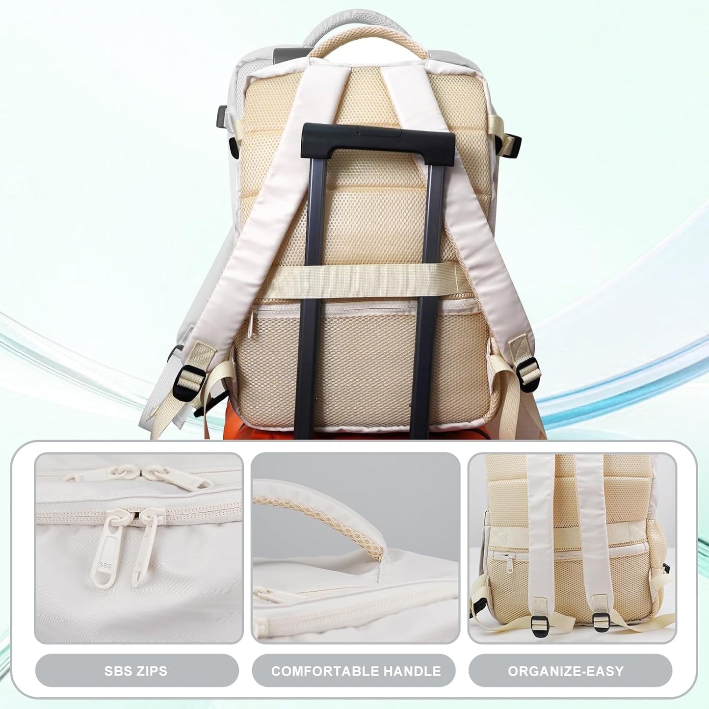 Travel Backpack for Women & Men, Waterproof Carry On Backpack Airline Approved Laptop Backpack Fits 15.6 Inch Laptop, Business Computer Bookbag for Work, College, Travel (Ivory, Large)