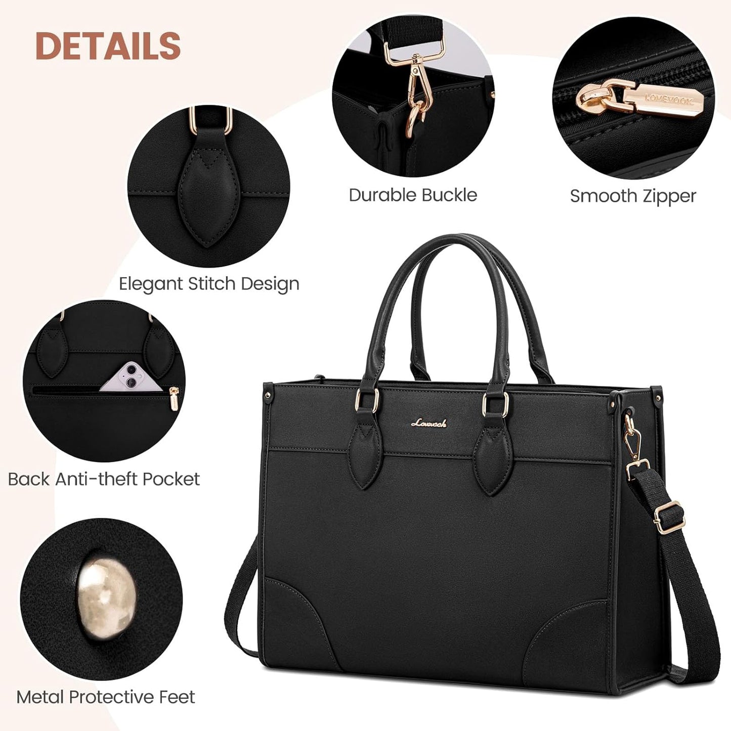 LOVEVOOK Laptop Bag for Women 15.6 lnch,Waterproof Laptops Tote Bags for Womens,Professional Work Bags for Women with Cup Holder,Large Laptop Purse Computer Briefcase Office Teacher Clutch Bag,2 PCS