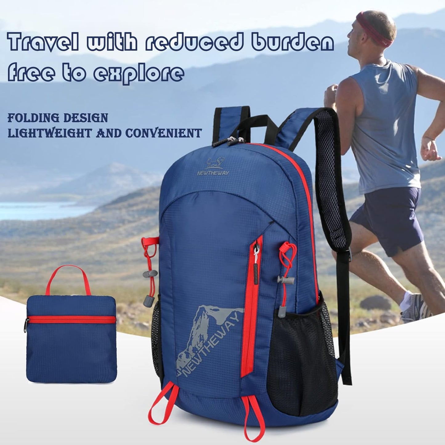 Lywencom Hiking Backpack,21L Sports Lightweight Folding Waterproof Ultra-Light Backpack Suitable for Outdoor Camping Picnic(Navy blue)