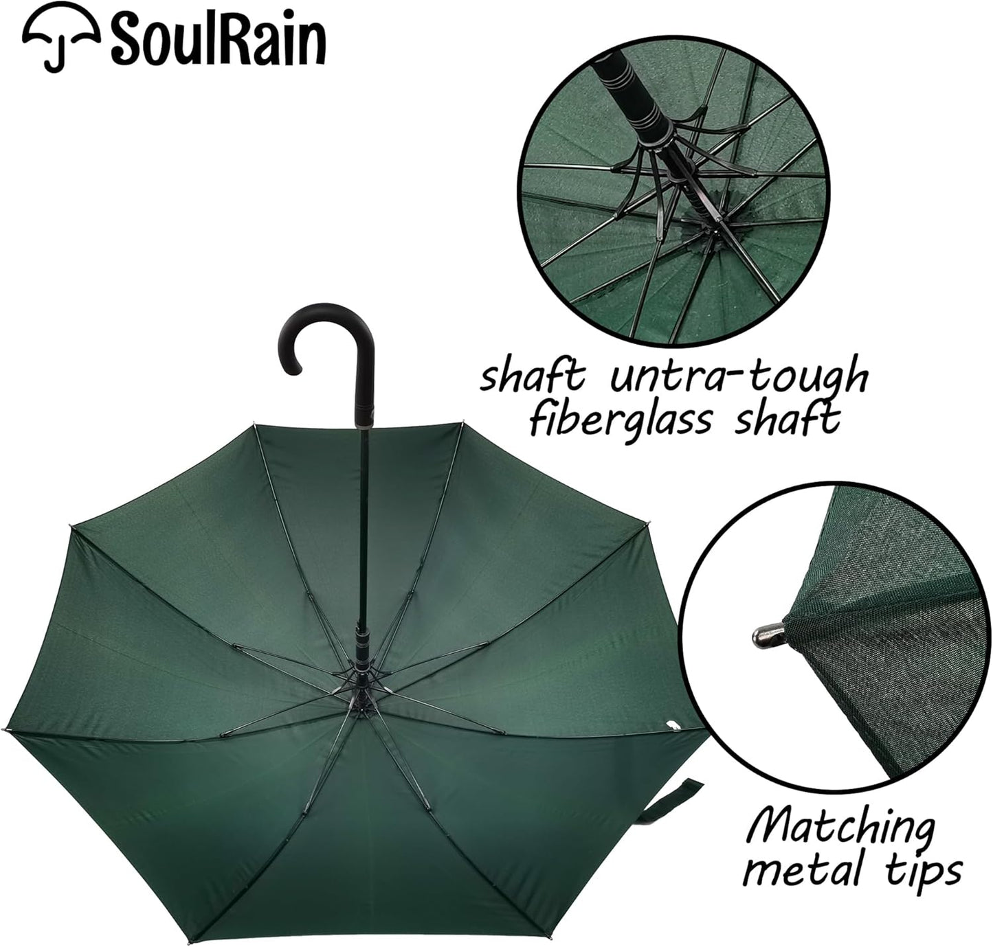 SoulRain 50 Inch Large Stick Umbrella Windproof Automatic Open Oversized J Handle Umbrellas for Men and Women Unbreakable Strong Travel Golf Umbrella