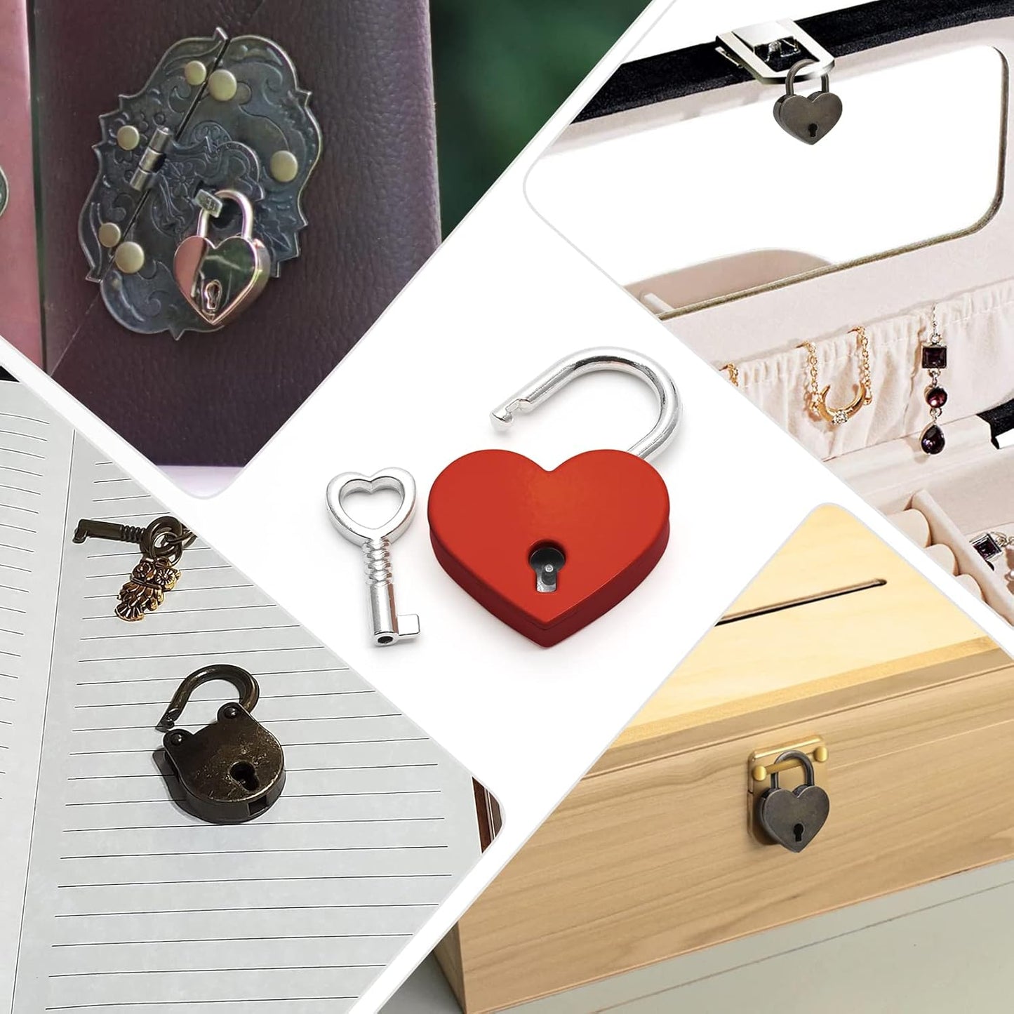 4 Pcs Padlocks Key Lock with Key, Mini Love Heart Head Luggage Locks, Modern Fashion Style