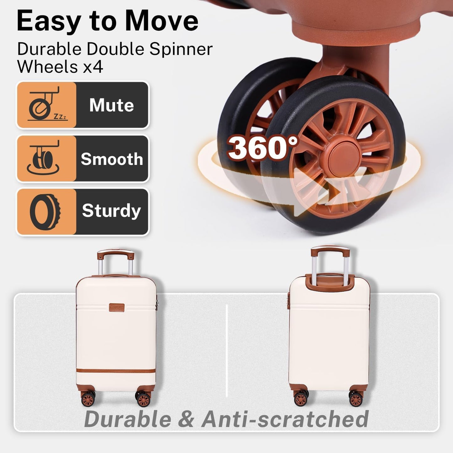 Krute Luggage Sets 5 Pieces Suitcase Set Hard Shell Carry On Luggage with Spinner Wheels TSA Approved Durable PC+ABS Hard Side Suit Case