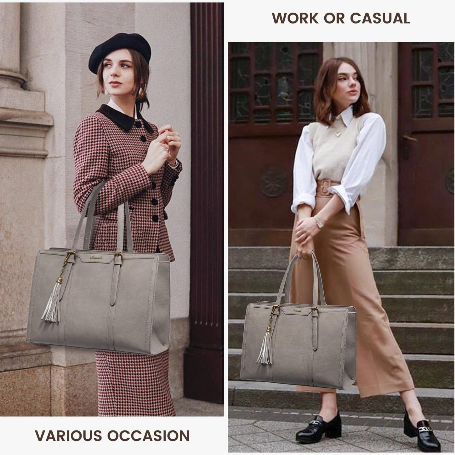 LOVEVOOK Laptop Bag for Women Vintage Leather Laptop Tote 15.6 inch Large Capacity Computer bag with Clutch Purse for Work
