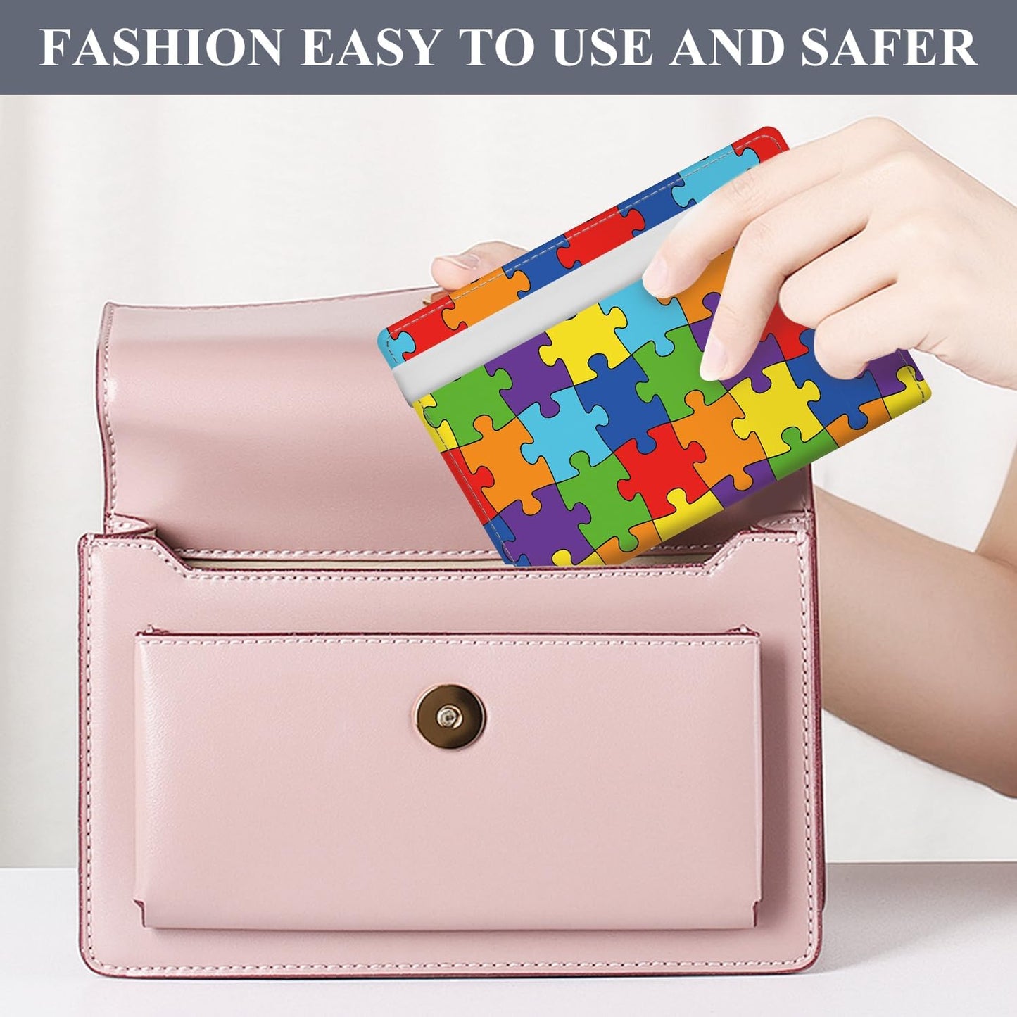 Passport Holder for Travel Essentials, RFID Premium Leather Passport Wallet Cover Case for Travel Must Haves Accessories, Passport Holders for Women Men Colorful Cute Puzzle