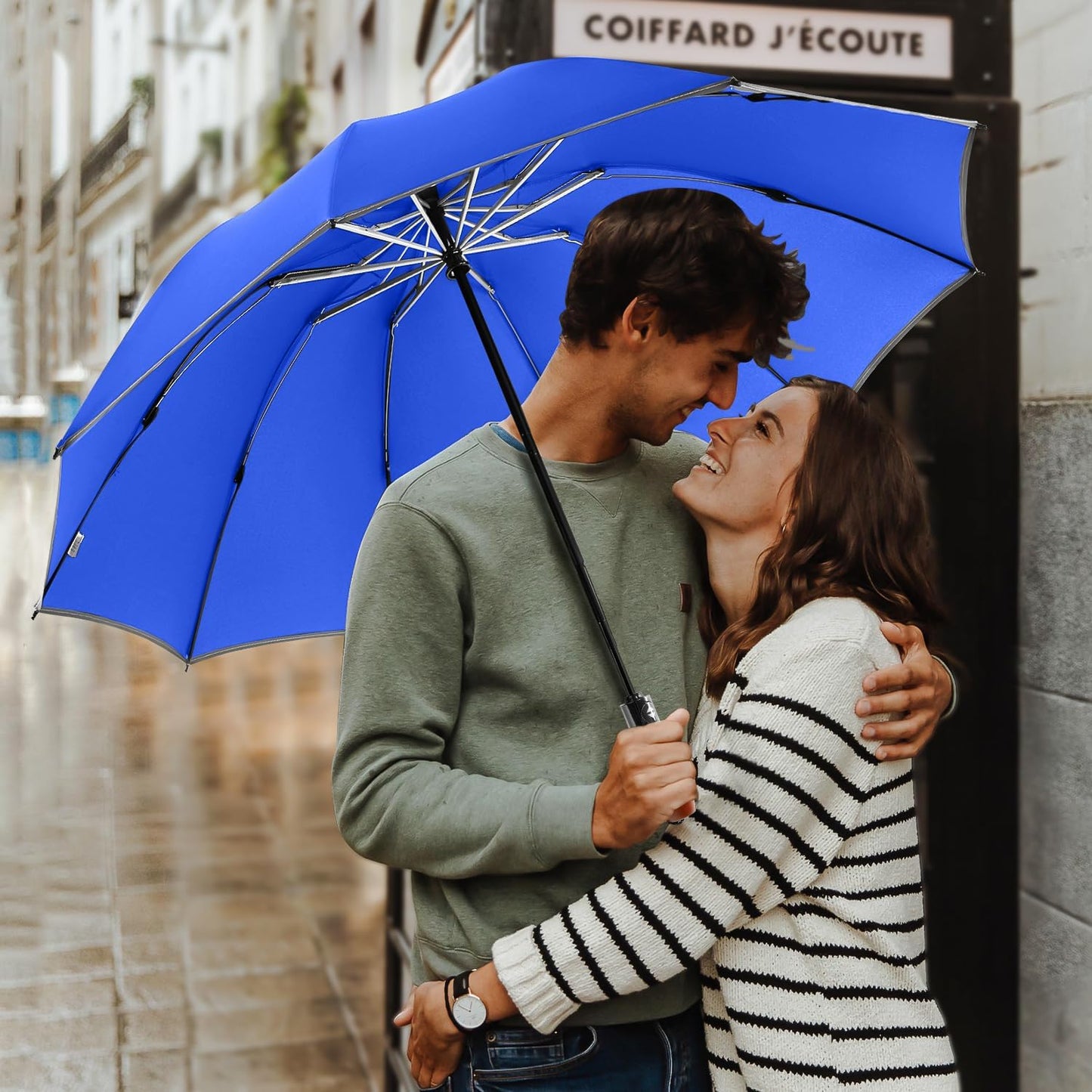 Lejorain Golf Large Inverted Umbrella - Black Big Windproof Heavy Duty Upside Down 46/50/54 Inch Compact Reverse Car Automatic Folding Reflective Umbrella